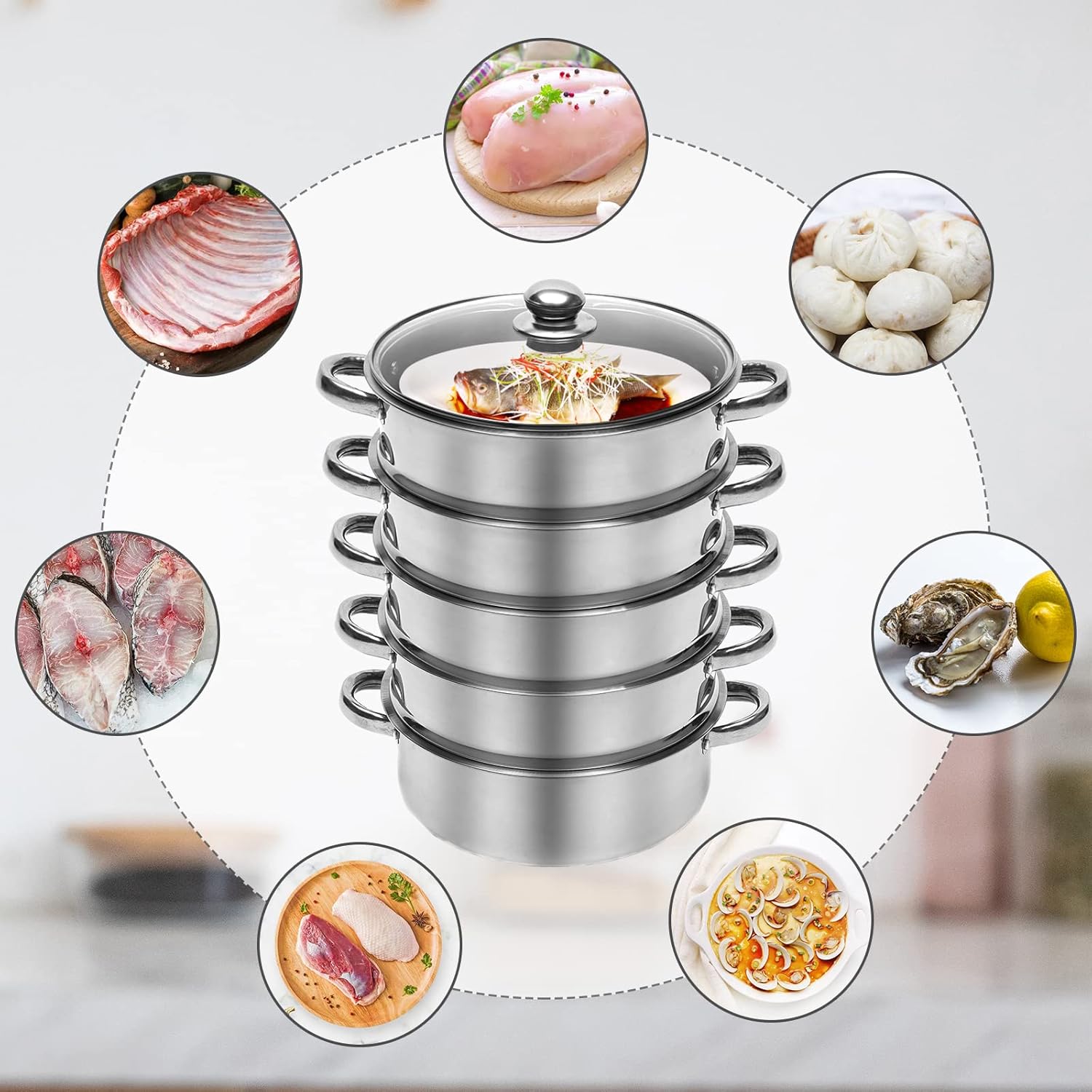 Kangten 5 Tier Stock Pot and Steamer Set