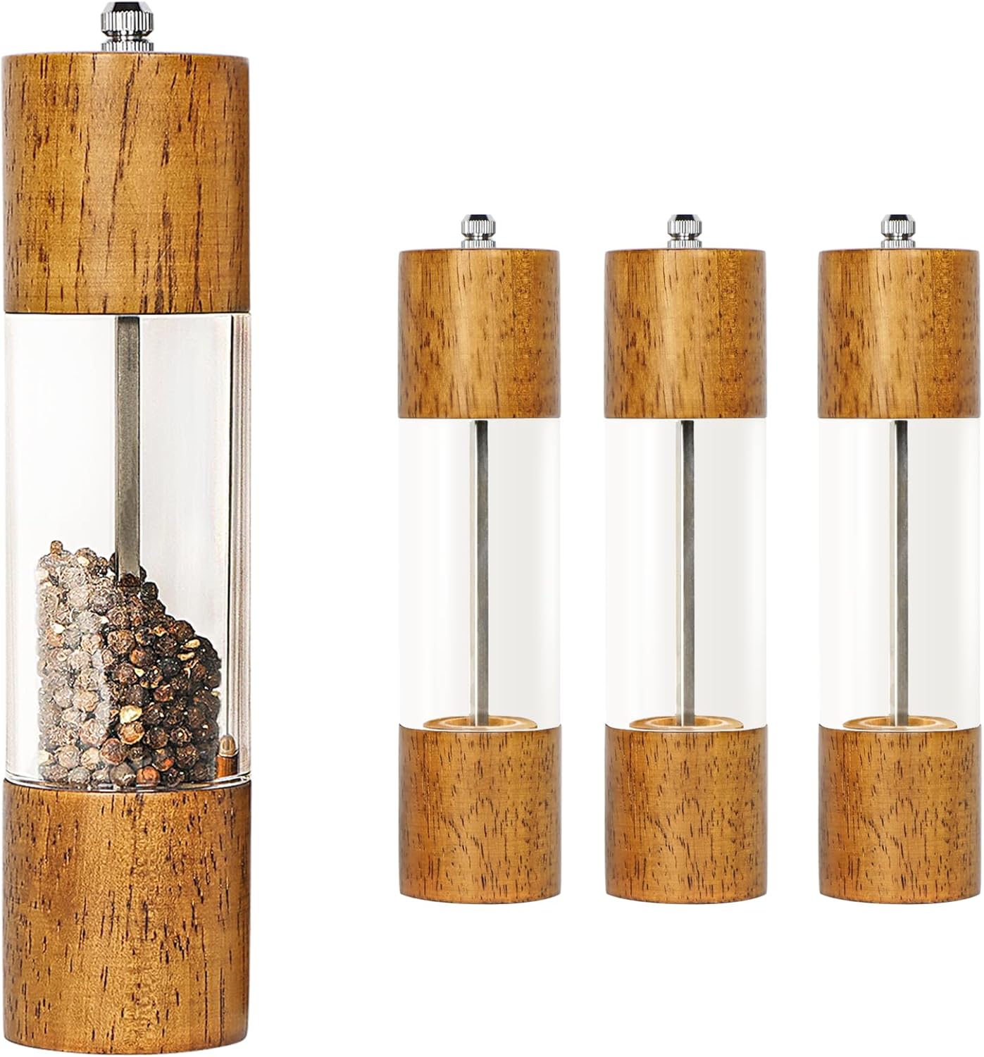 LZMS 4 Pack 8 Acrylic Salt Pepper Mill Set with Adjustable Coarseness