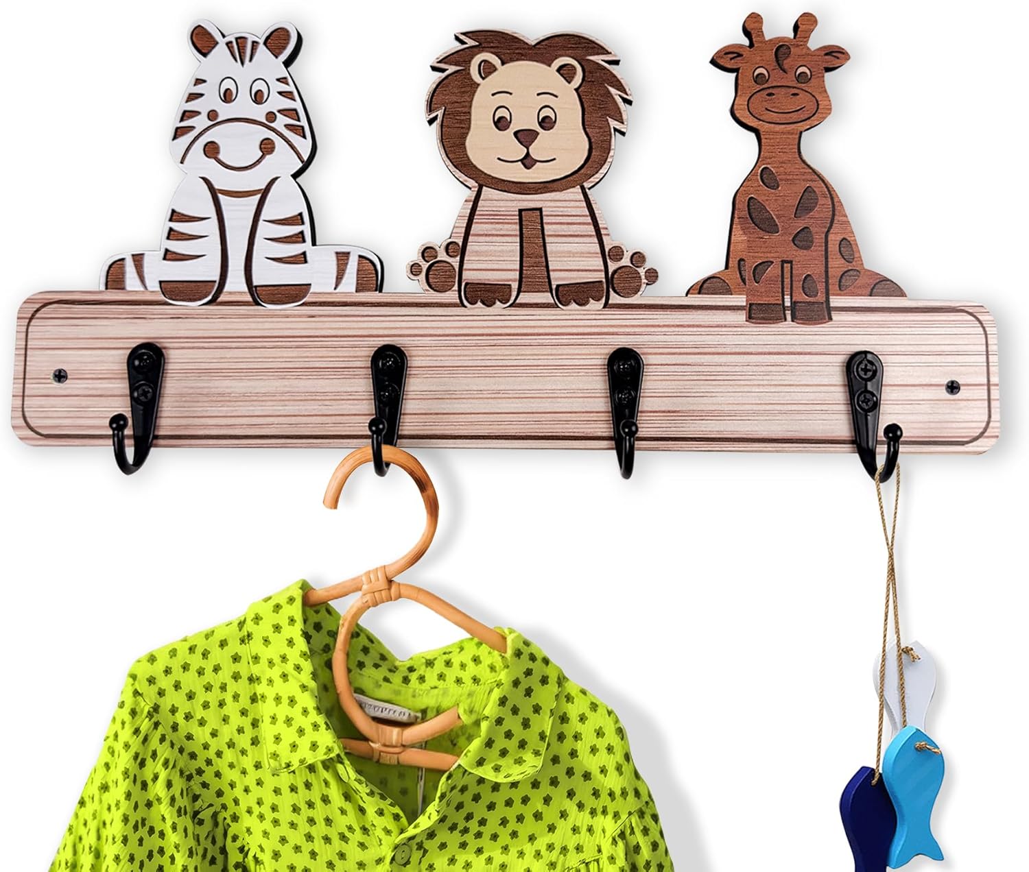 Kids Toddler Coat Hat Rack - 137 Long Wood Animal Hook Wall Mount
