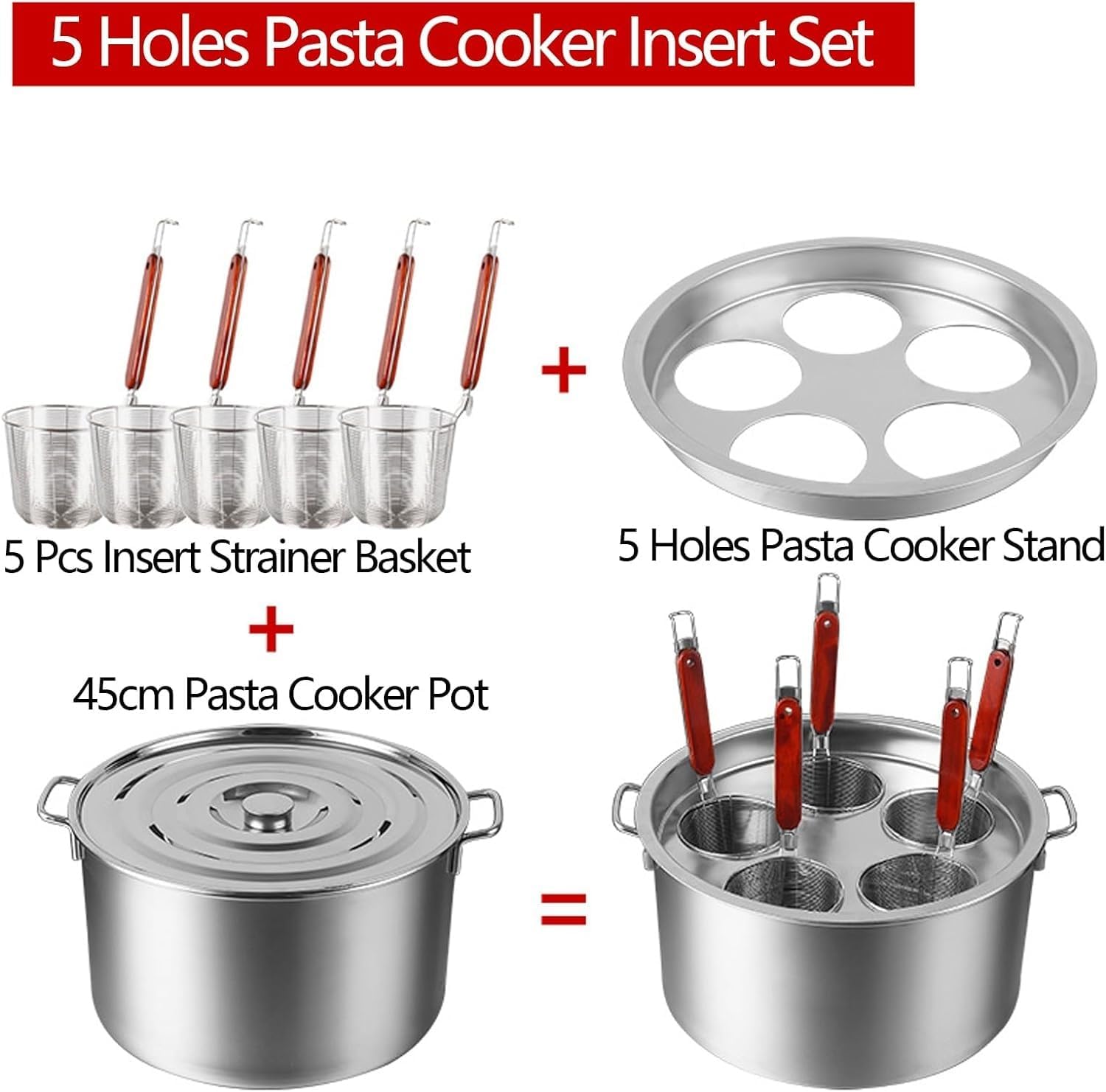 Xgxoz 9-Piece Pasta Cooker Set with 6 Holes and Stainless Steel Lid