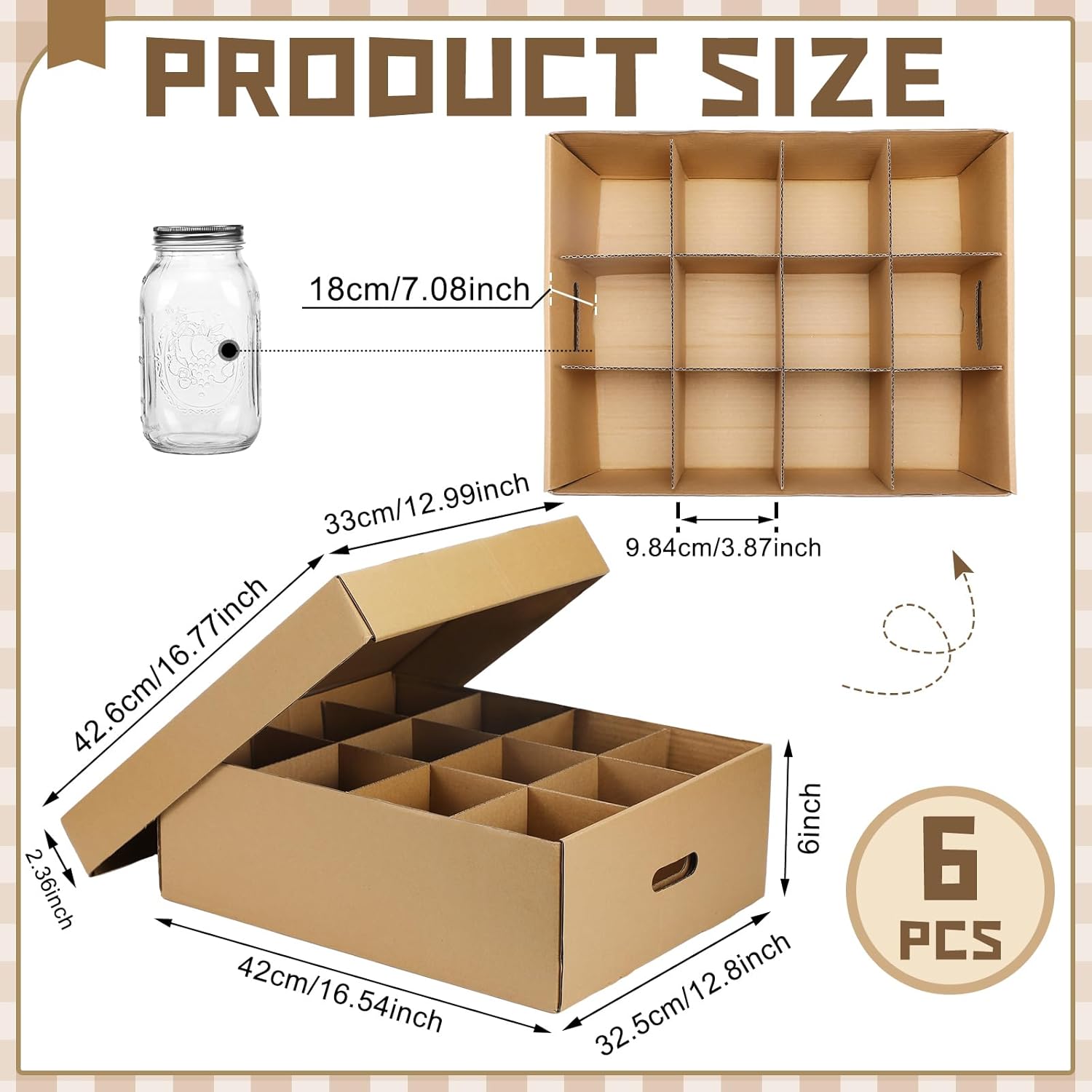 Menkxi 6-Piece Mason Jar Storage Box with Handles and Dividers