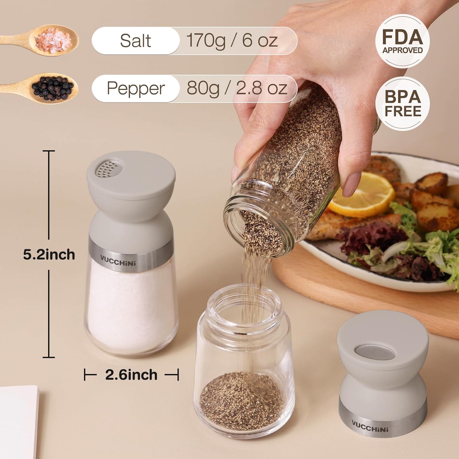 VUCCHINI Salt Pepper Shaker Set with Lid