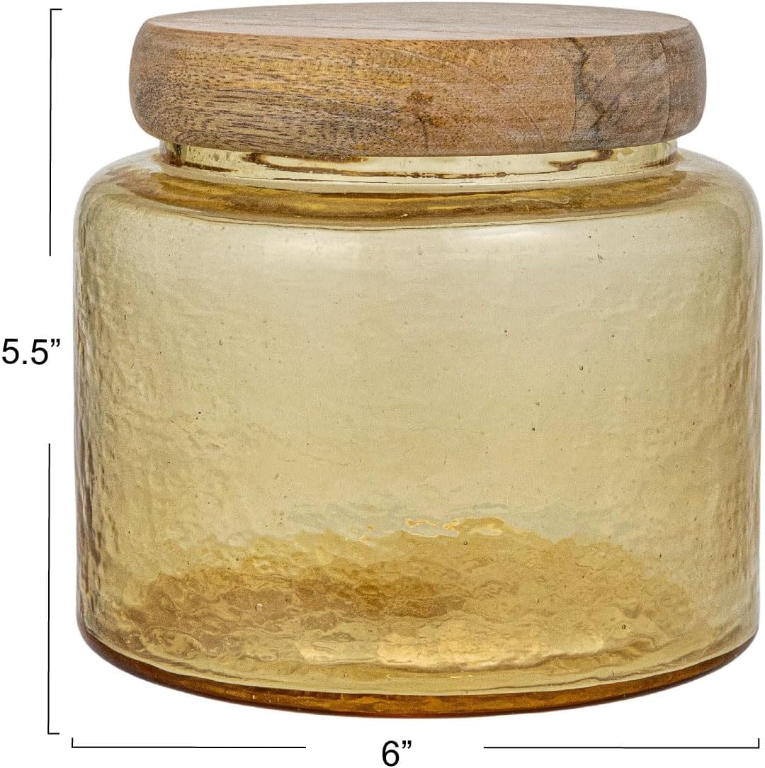 Bloomingville Yellow Hammered Glass Jar with Mango Wood Lid