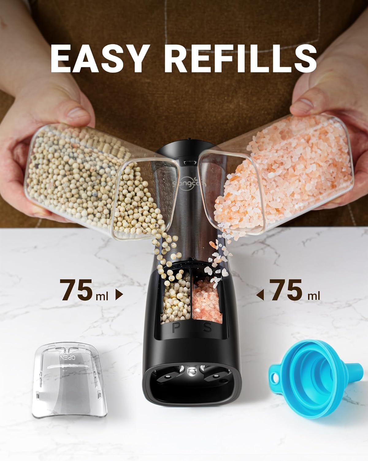 Sangcon 2 in 1 Electric Salt Pepper Grinder Set Shakers 1