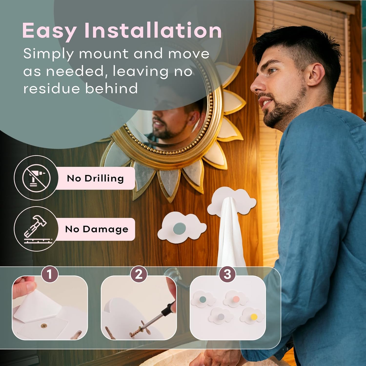 TopKai Cloud-Shaped Wall Hook Set - 4pcs Durable Wooden Hooks for Kids