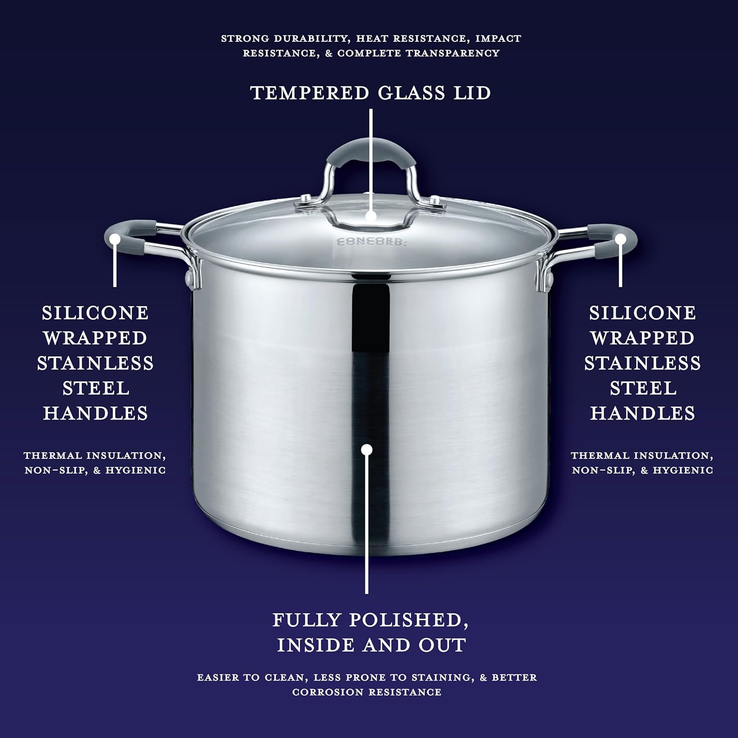 CONCORD 7 QT Stock Pot with Glass Lid and Triply Bottom