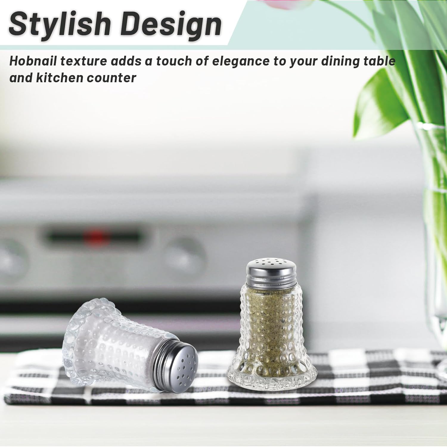 Wongblee Salt Pepper Shaker Glass Set Retro Hobnail Design