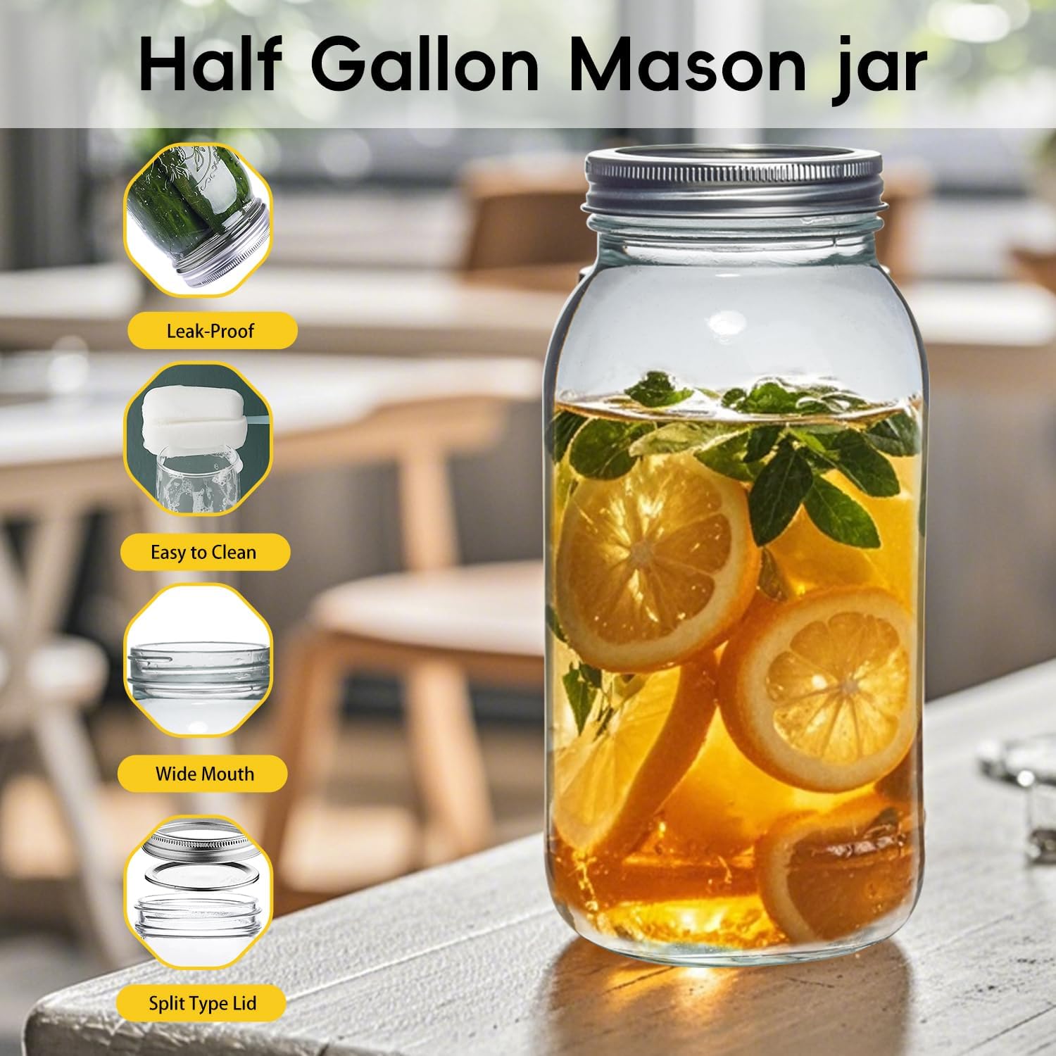 64 oz Mason Jars 3 Pack Large Half Gallon Airtight Lids