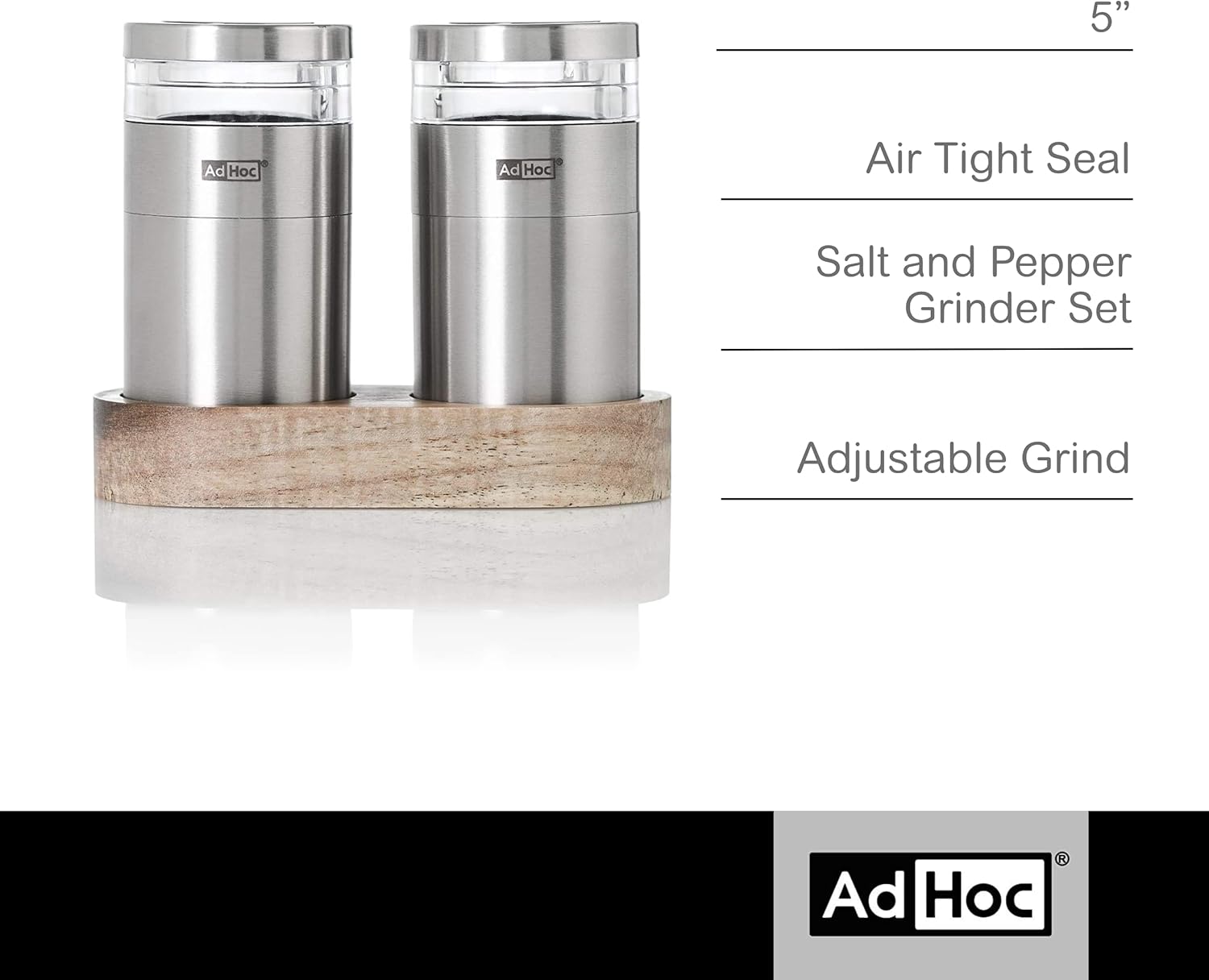AdHoc Salt Pepper Mill Gift Set - Fine to Coarse Grind