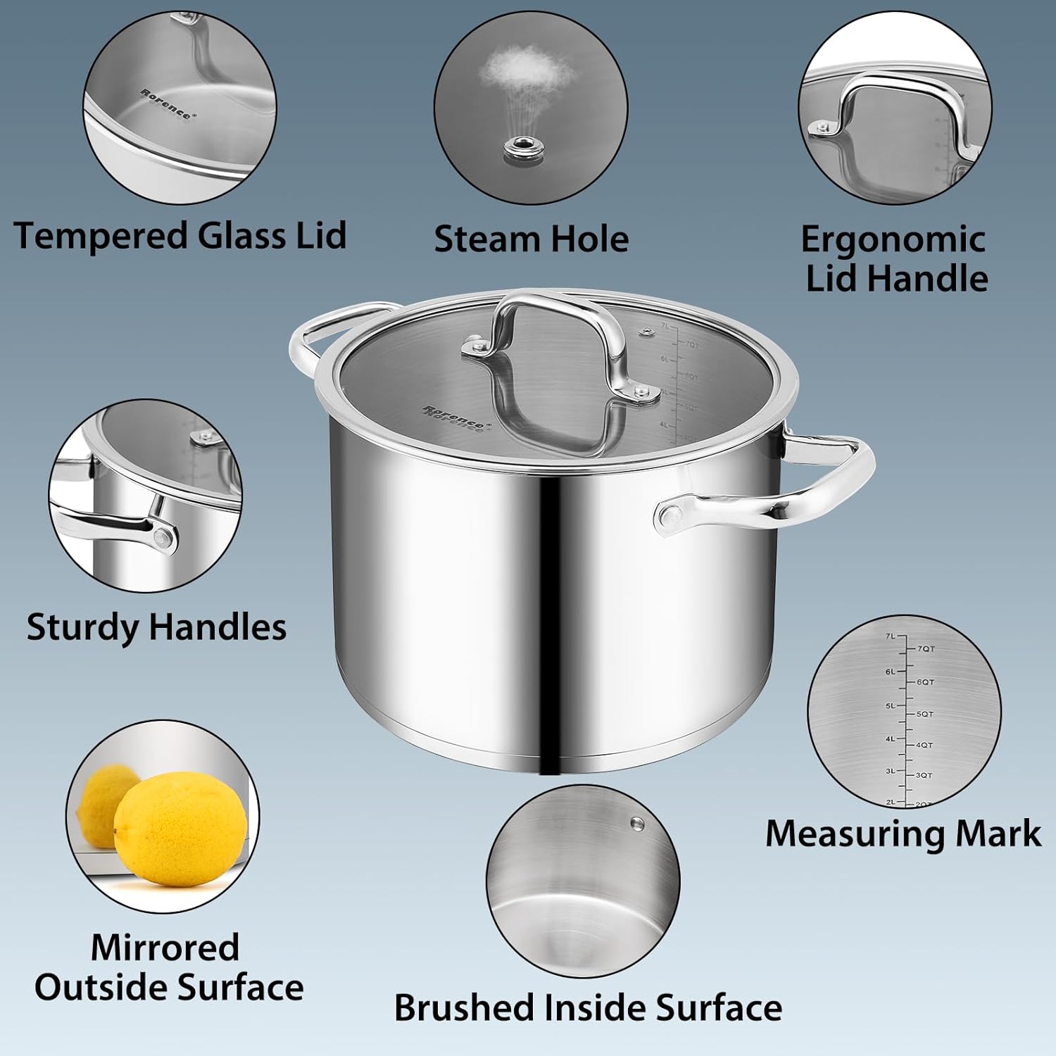 Rorence 8 QT Stockpot with Tempered Glass Lid 1