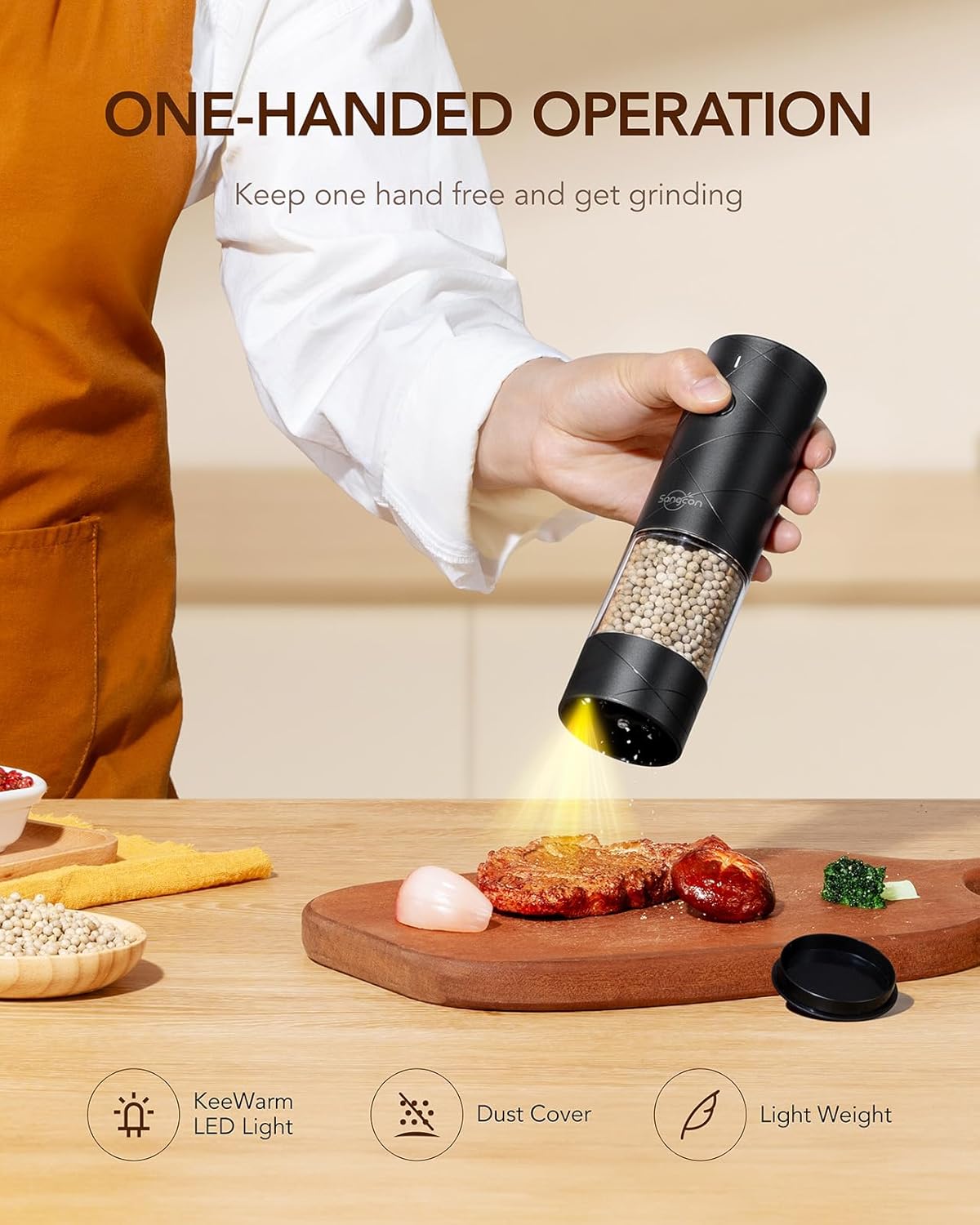 Sangcon Electric Salt Pepper Grinder Set - Rechargeable Adjustable Coarseness