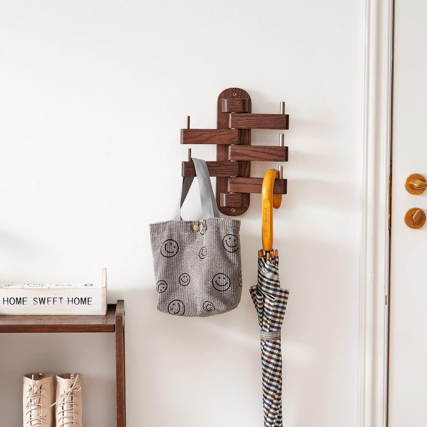 Rsuwiz Oak Wood Coat Hooks with 5 Swivel Arms 1