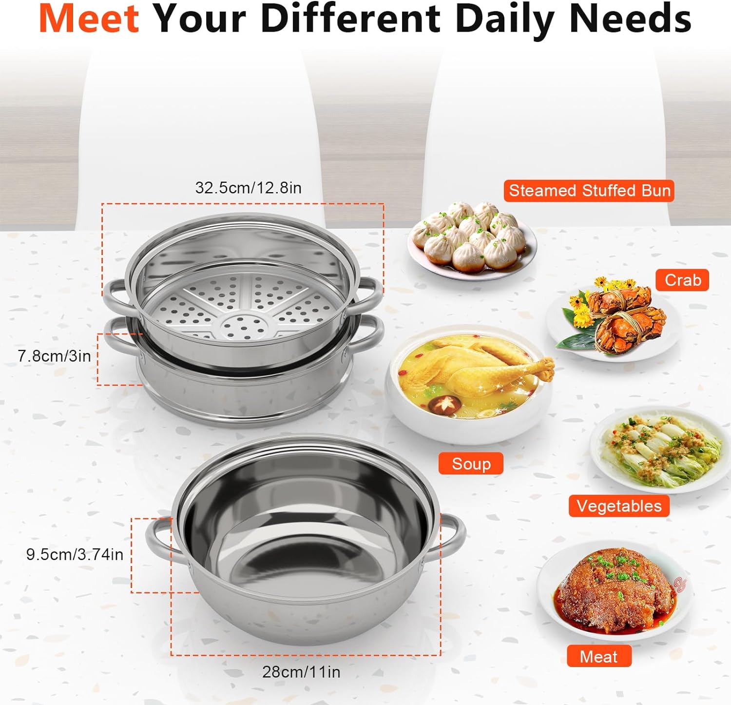 Bitodd 3 Tier Stainless Steel Steamer Set