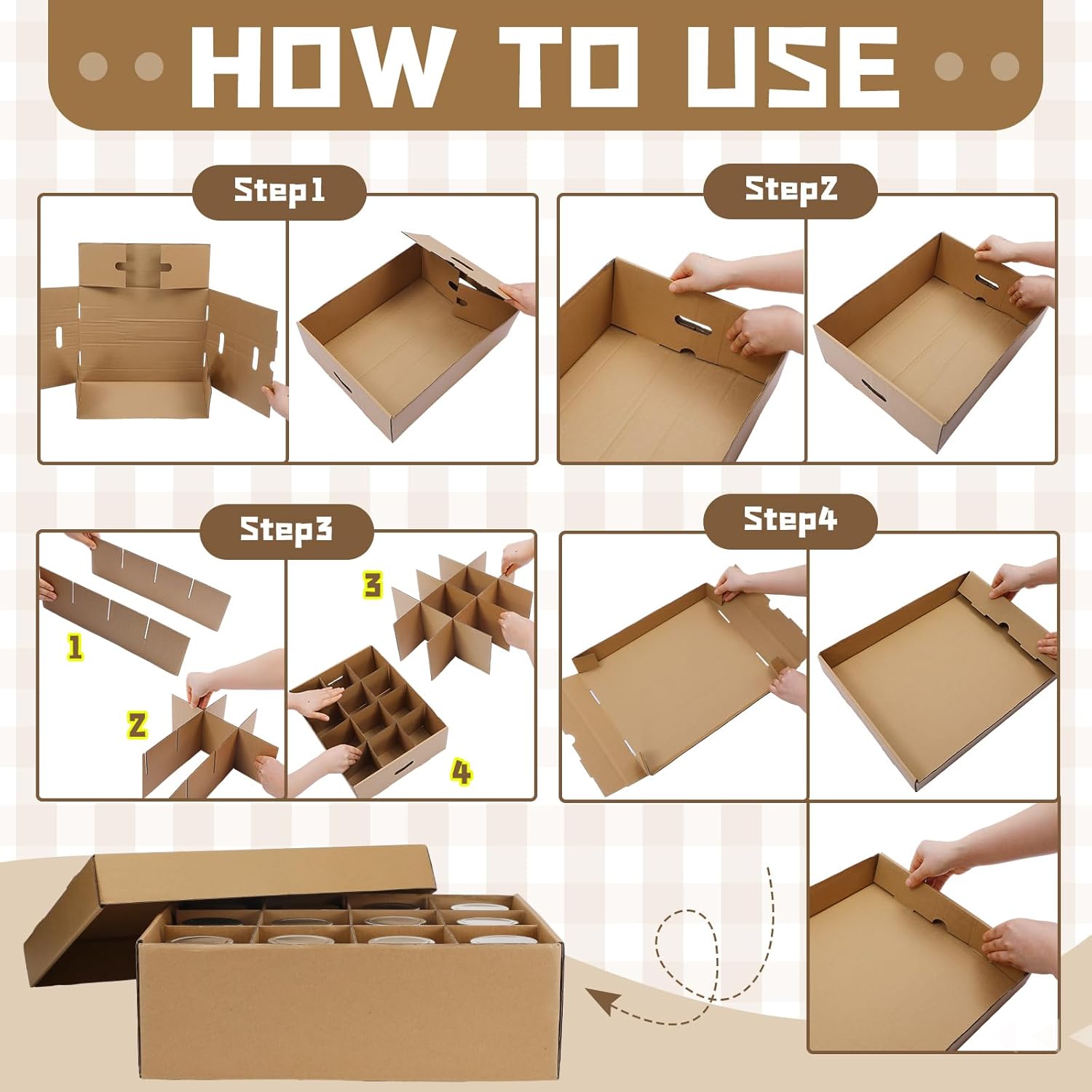 Menkxi 6-Piece Mason Jar Storage Box with Handles and Dividers