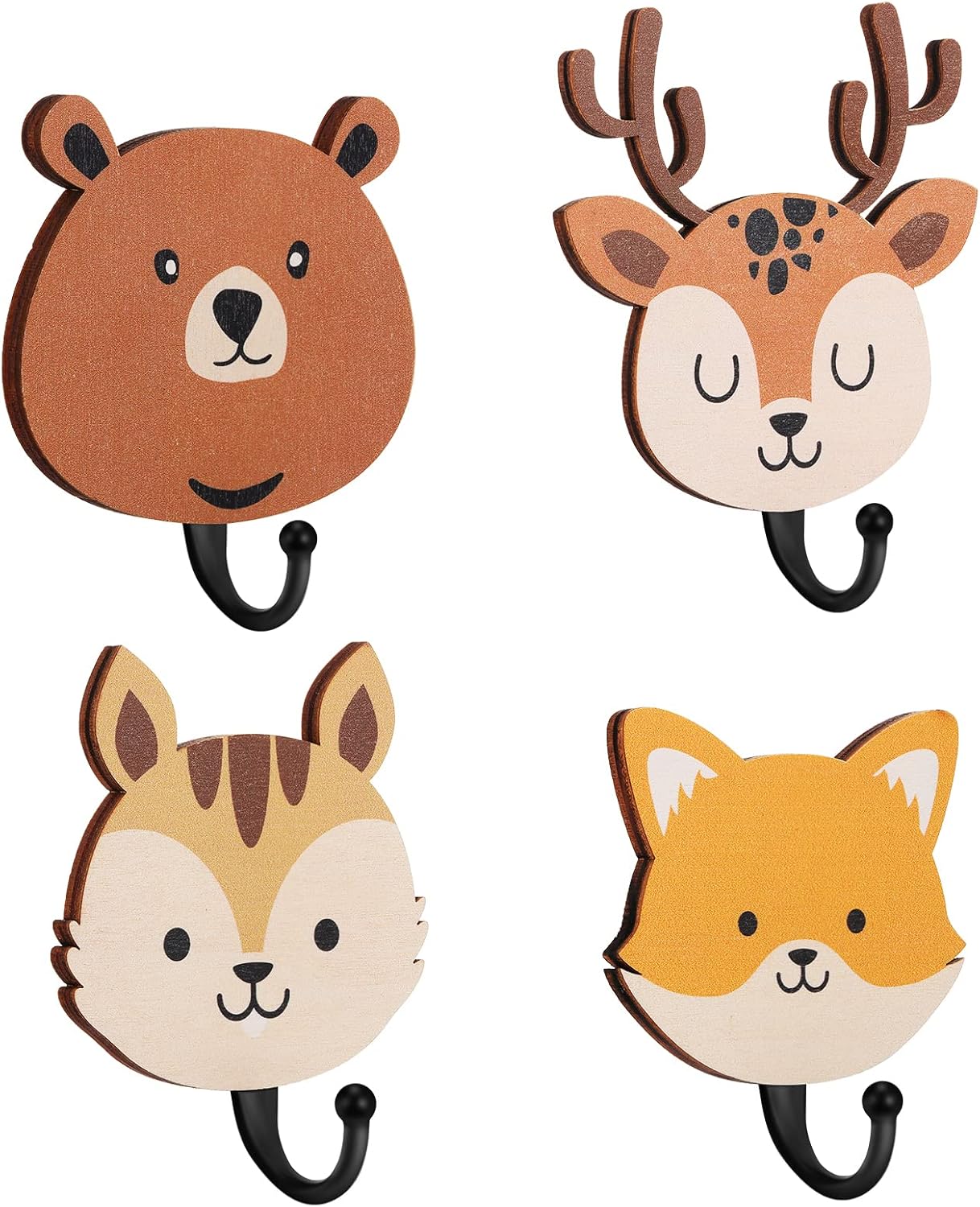 Tatuo 4 Pcs Kids Wall Hooks Wooden Safari Animal Decor