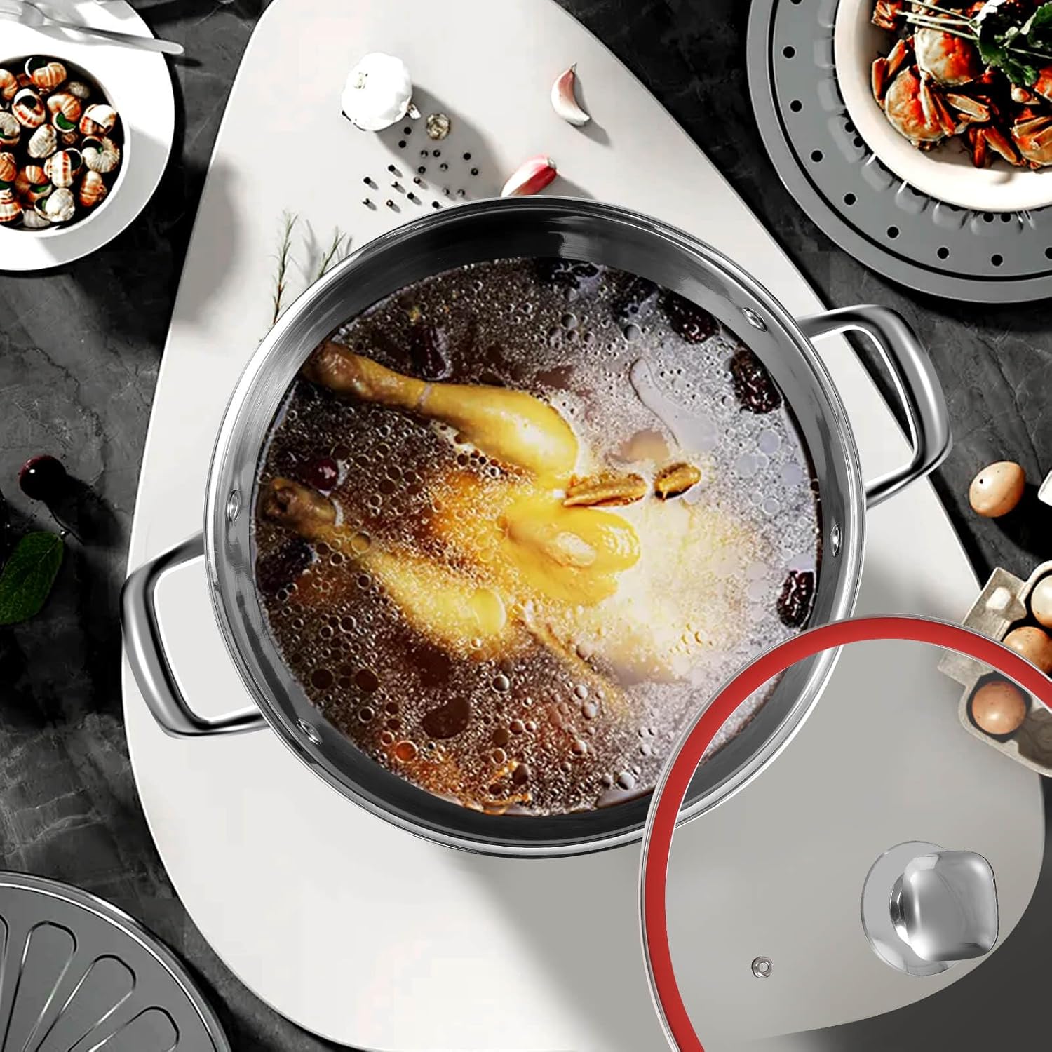 LEUGWAKN 8 Quart Stainless Steel Stock Pot With Lid