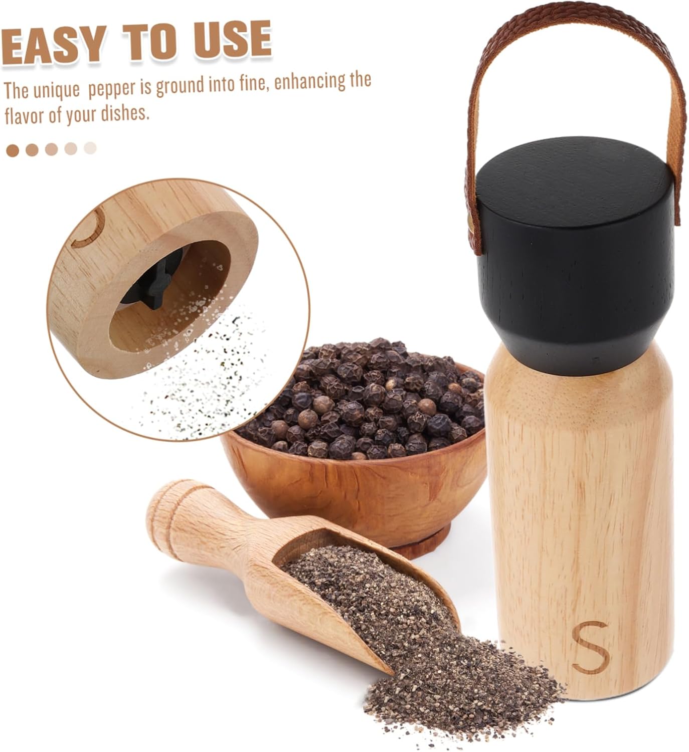 Alipis Manual Wooden Pepper Grinder with Black Cap 1