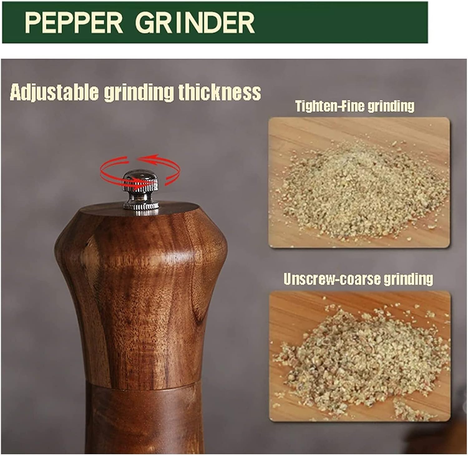 HyKab Adjustable Wooden Pepper Mill Set