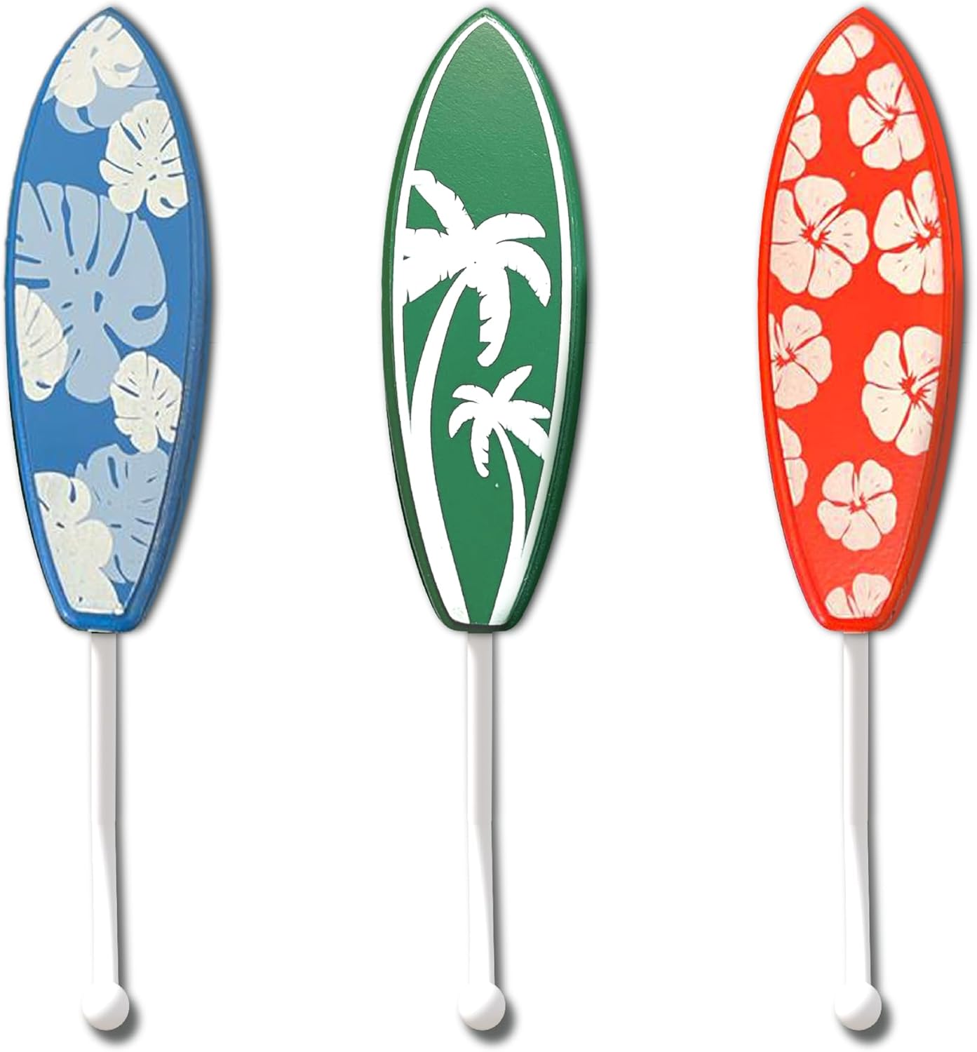 Tropical Surfboard Wall Hooks Set of 3