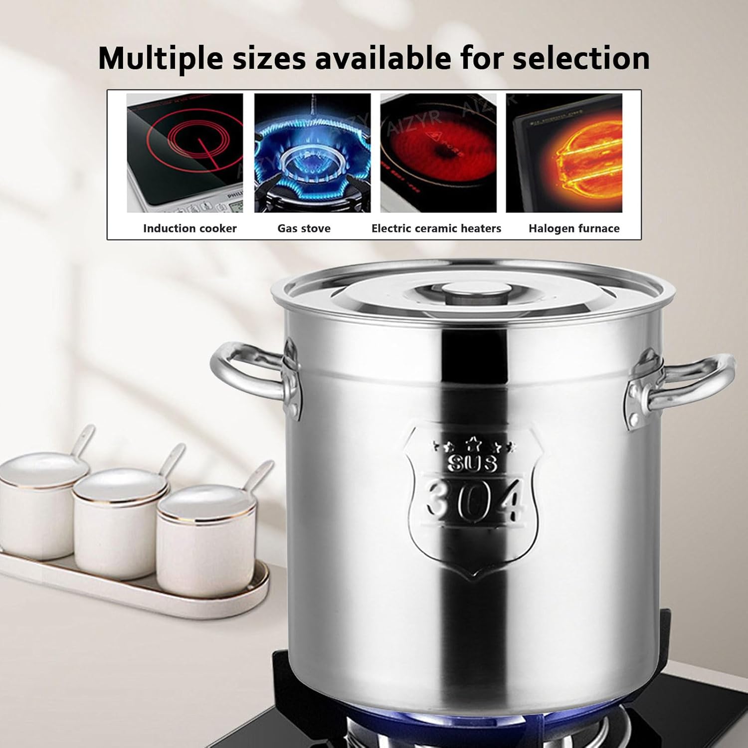 AIZYR 10L Stainless Steel Stockpot with Steel Lid