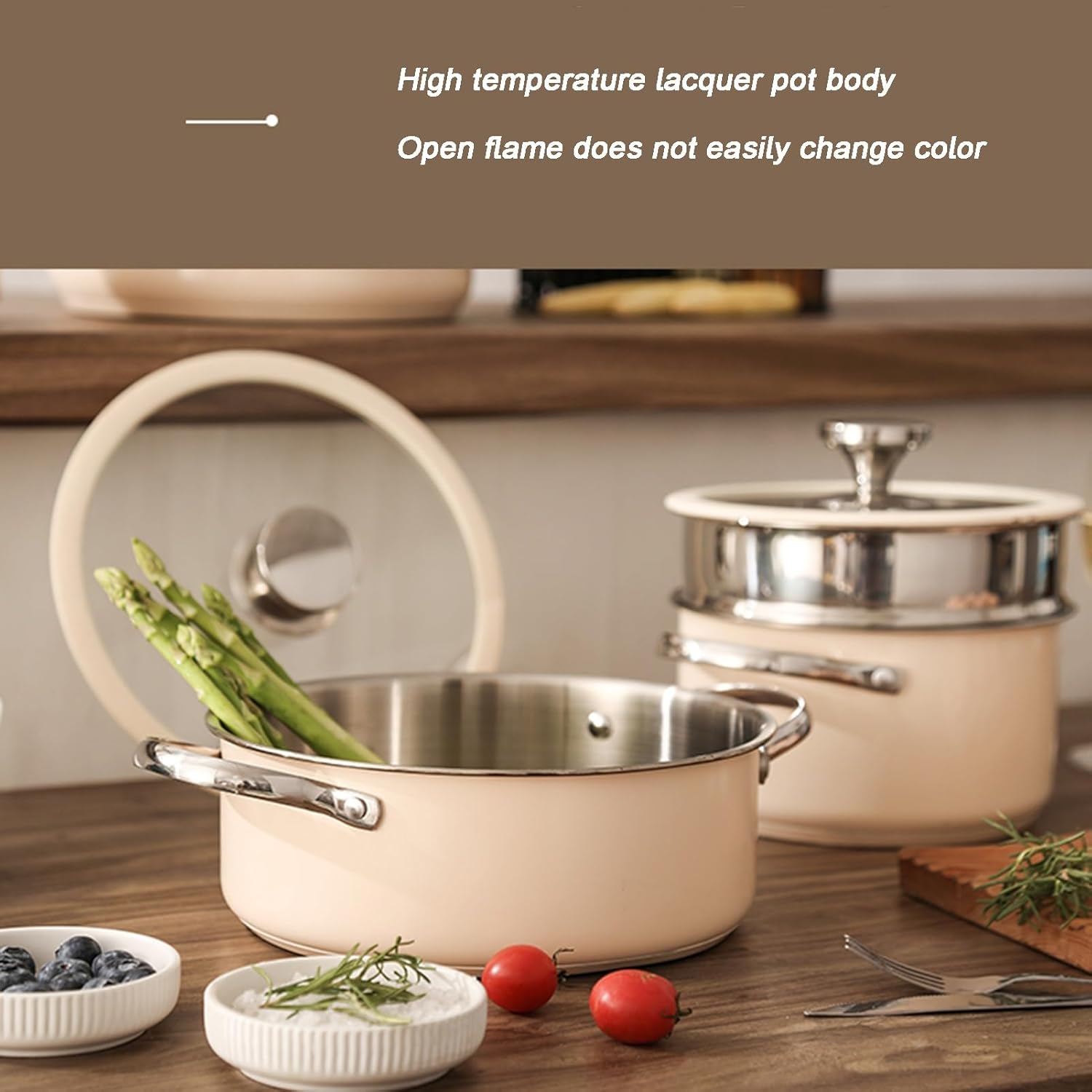 Nonstick Stock Pot with Tempered Glass Lid 304 Stainless Steel and Ceramic Coating