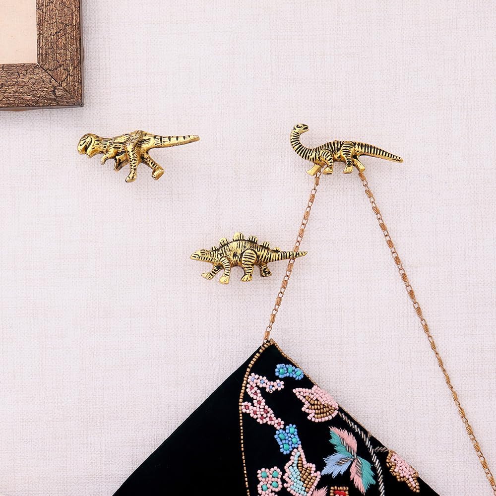 Indian Shelf 3 Piece Gold Dinosaur Wall Hooks for Kids