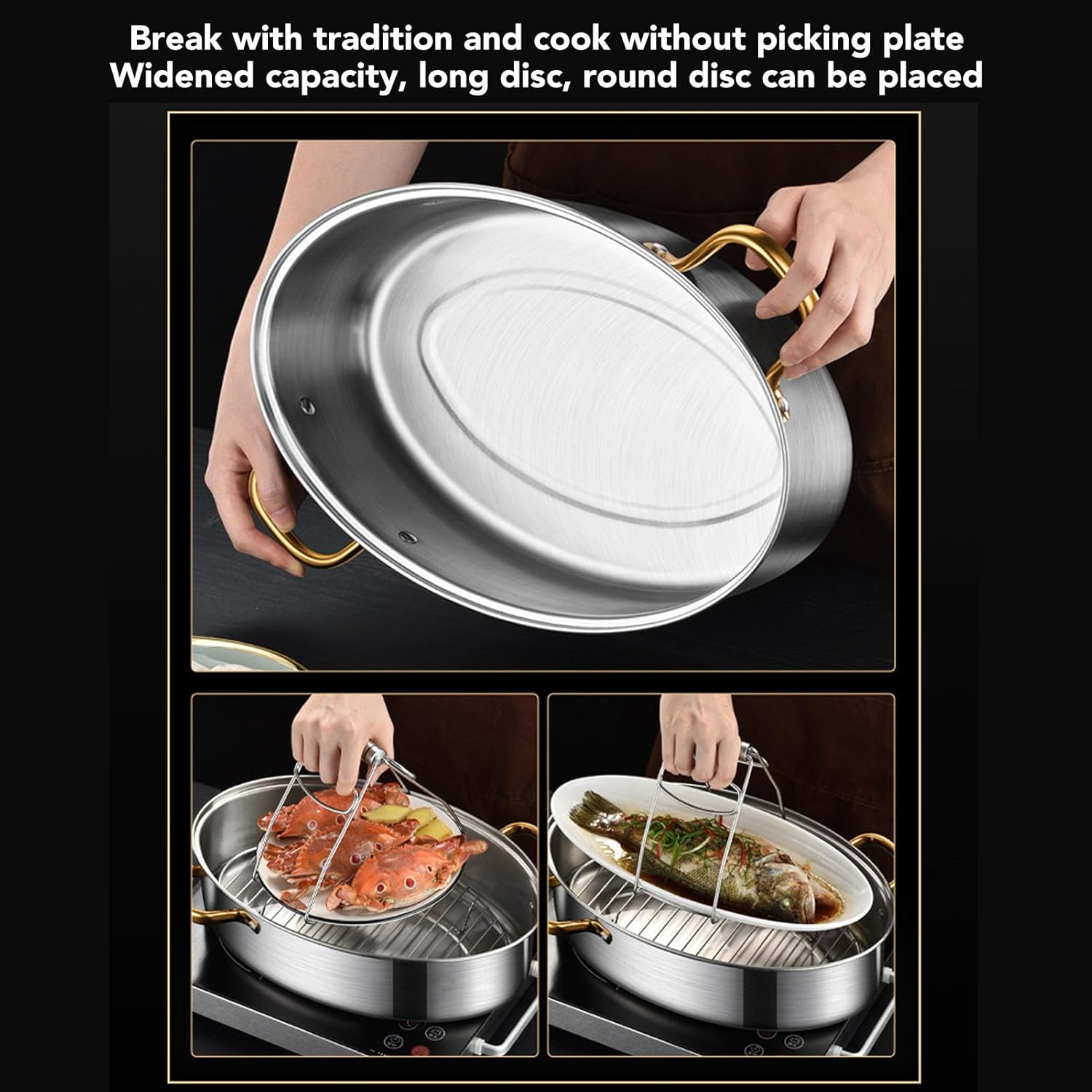 Stainless Steel Fish Steamer with Ceramic Lid and Rack