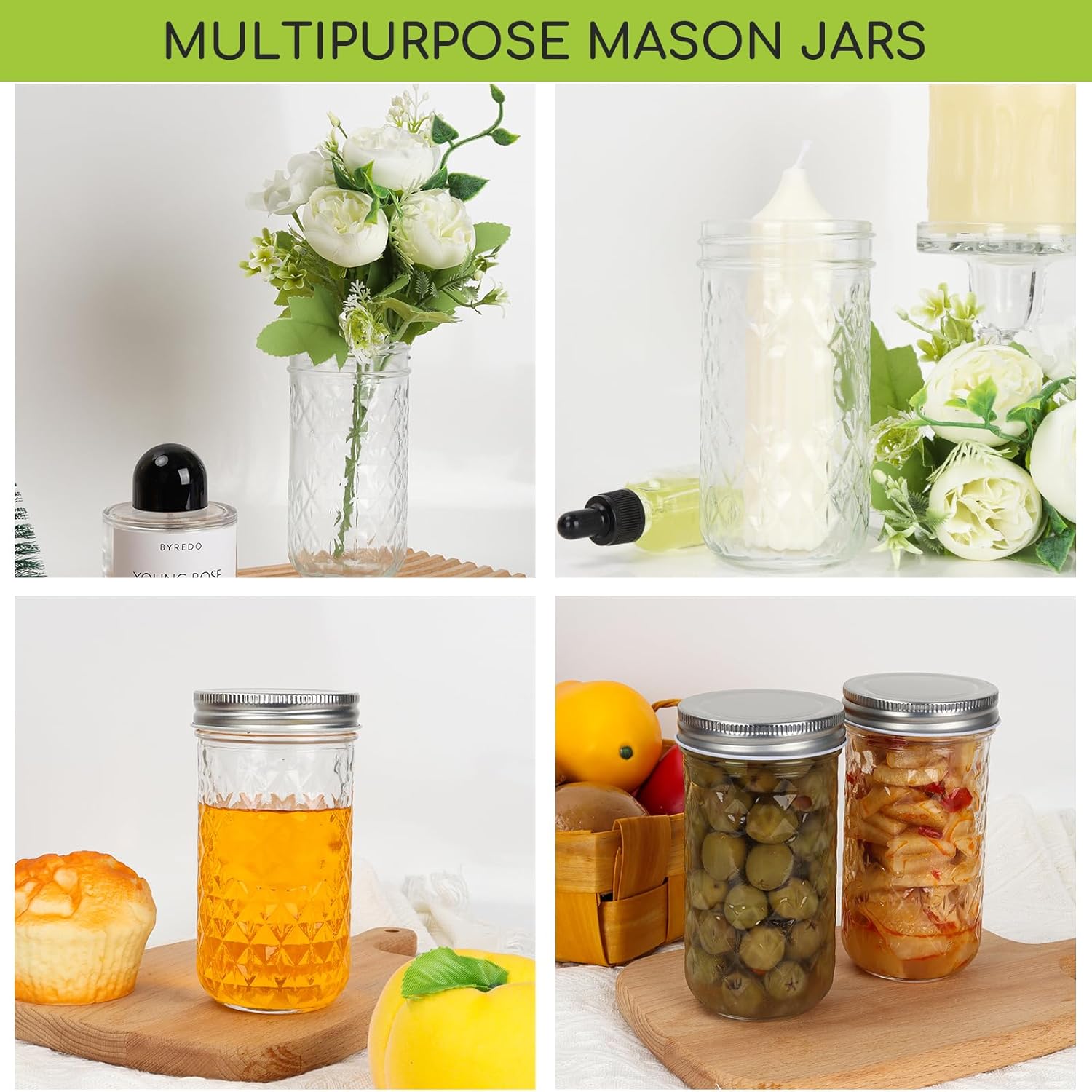 Keketin 12 oz Wide Mouth Mason Jars 20 Pack with Screw Lids