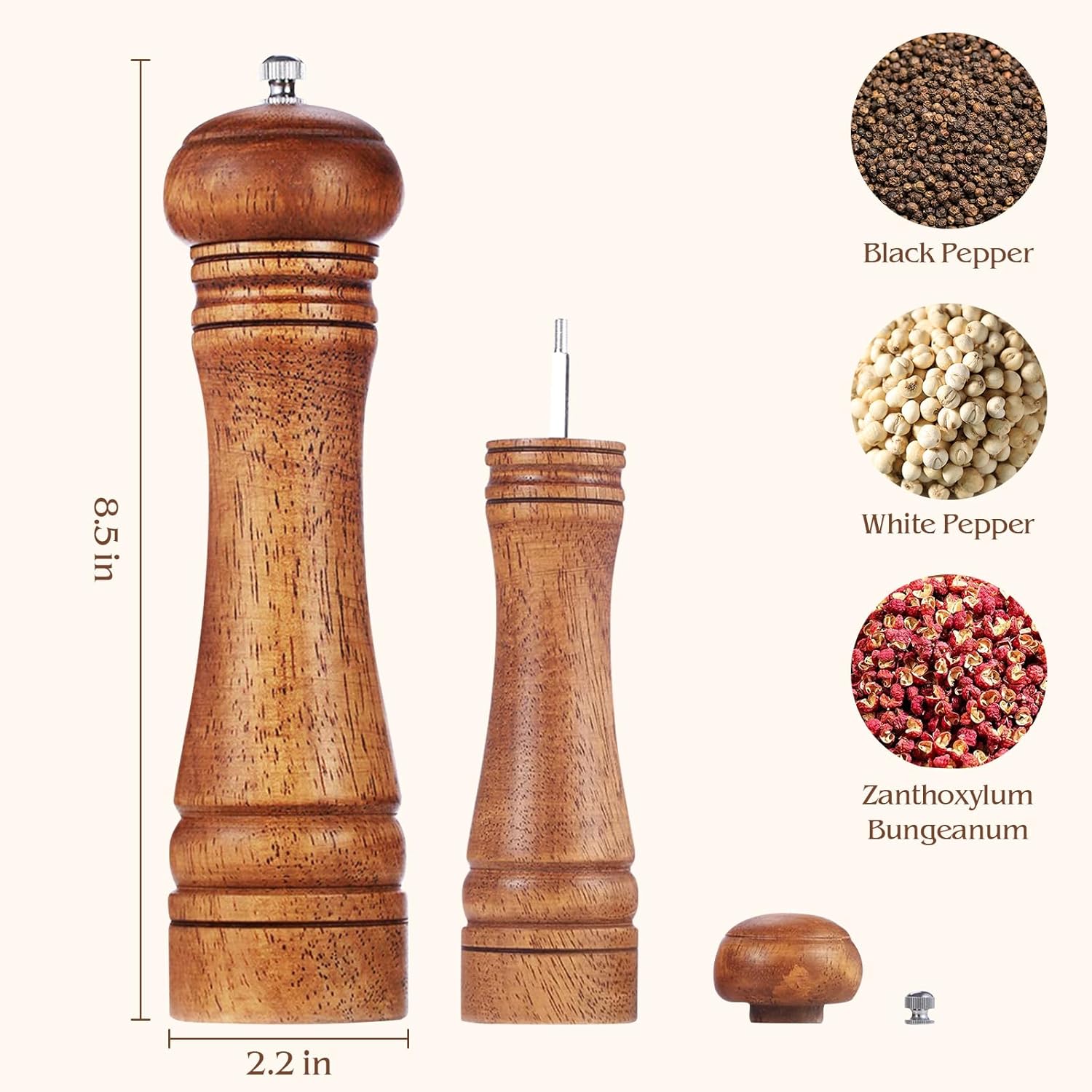 Perfekitsup Wood Pepper Grinder with Adjustable Coarseness