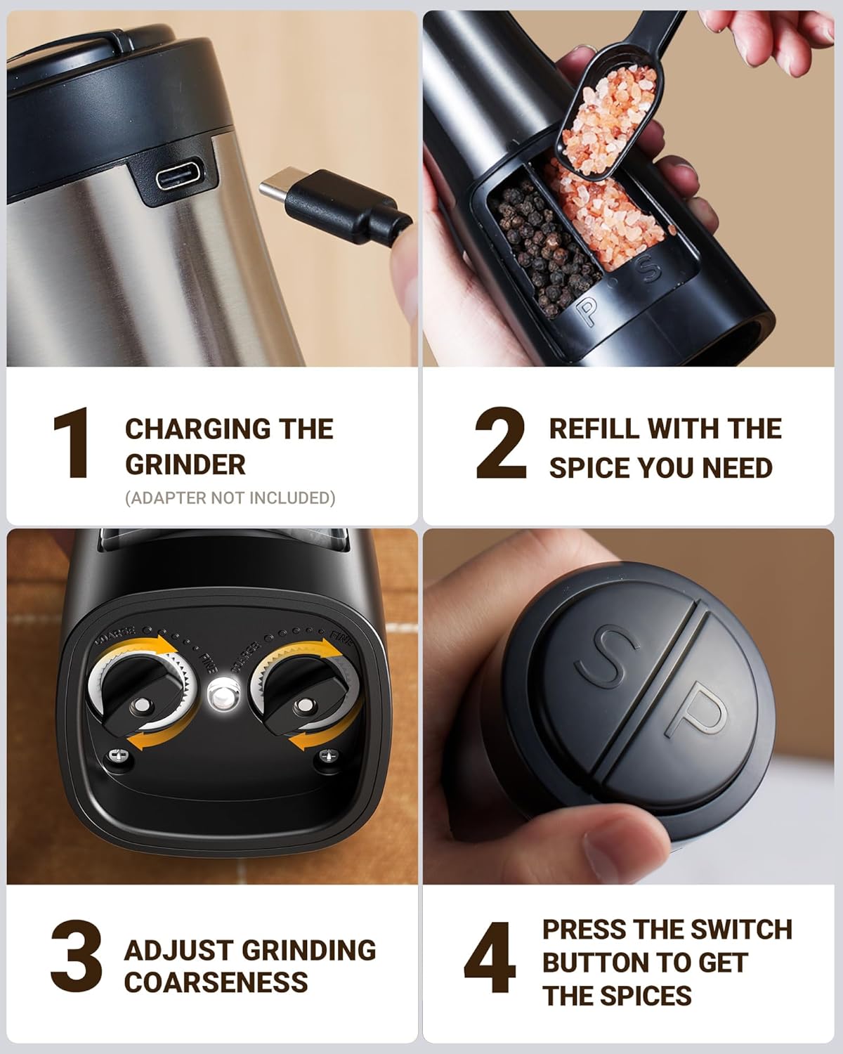 Sangcon 2 in 1 Electric Salt Pepper Grinder Set Shakers 1
