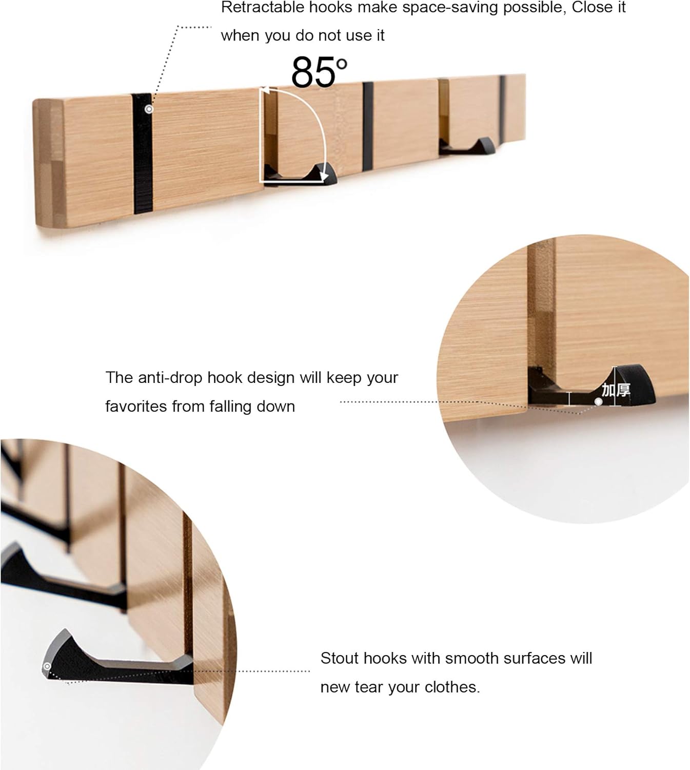 KYSMOTIC Pink Coat Hooks - 4 Hook Wall Mount Modern Rack