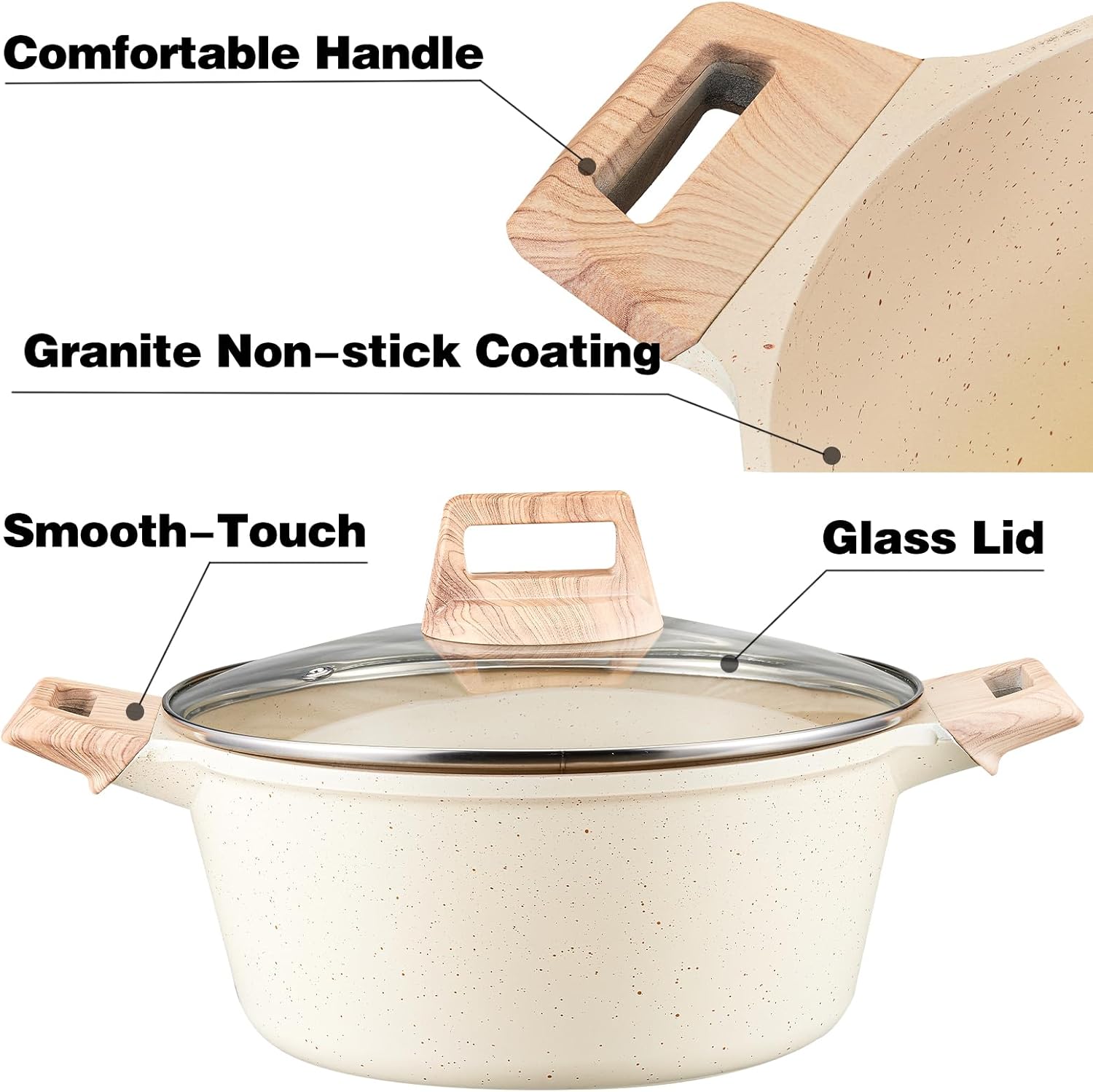 TIPTAP Nonstick Stock Pot with Lid 4L Granite Cookware