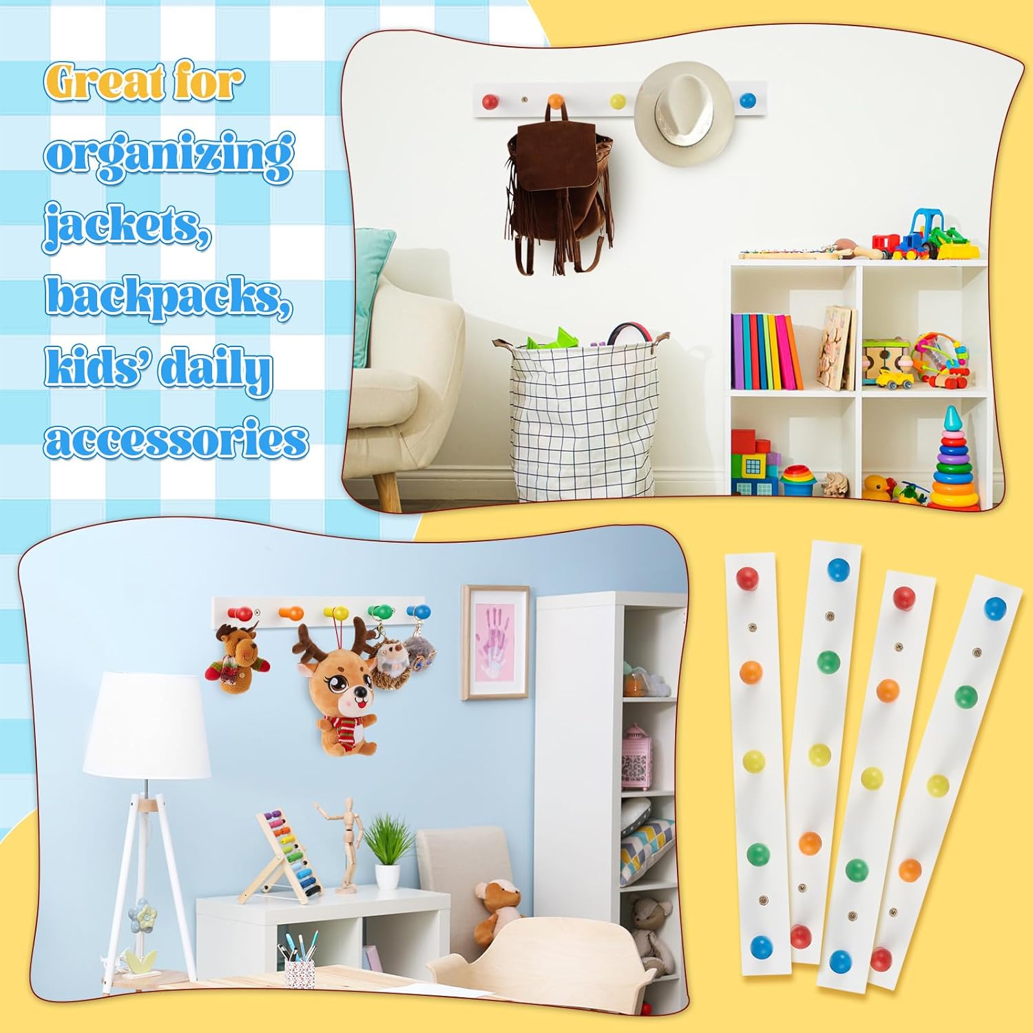 Maitys 4 Pcs Rainbow Kids Wall Coat Hooks