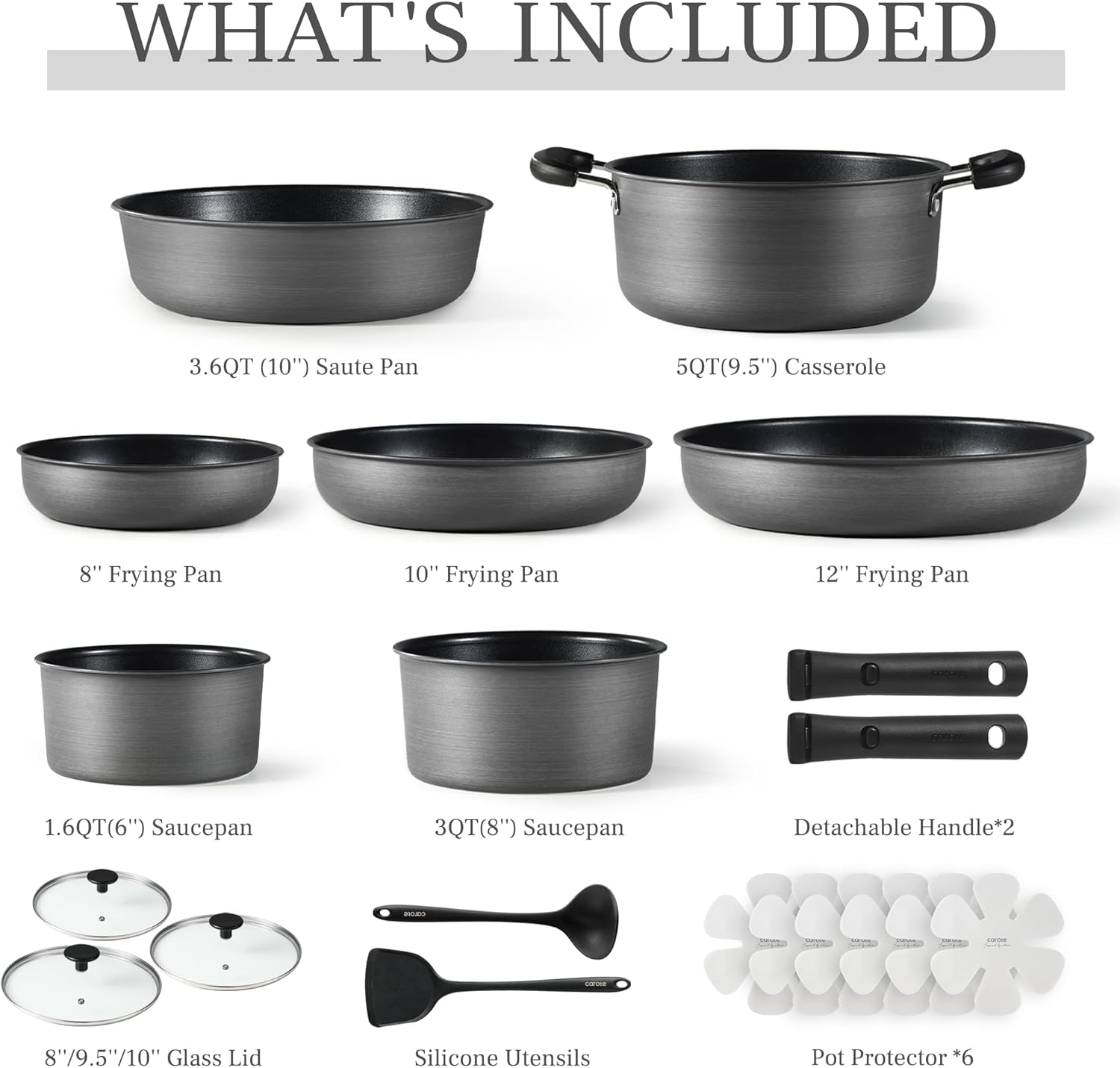 CAROTE 20pcs 4-Ply Hard Anodized Cookware Set 1