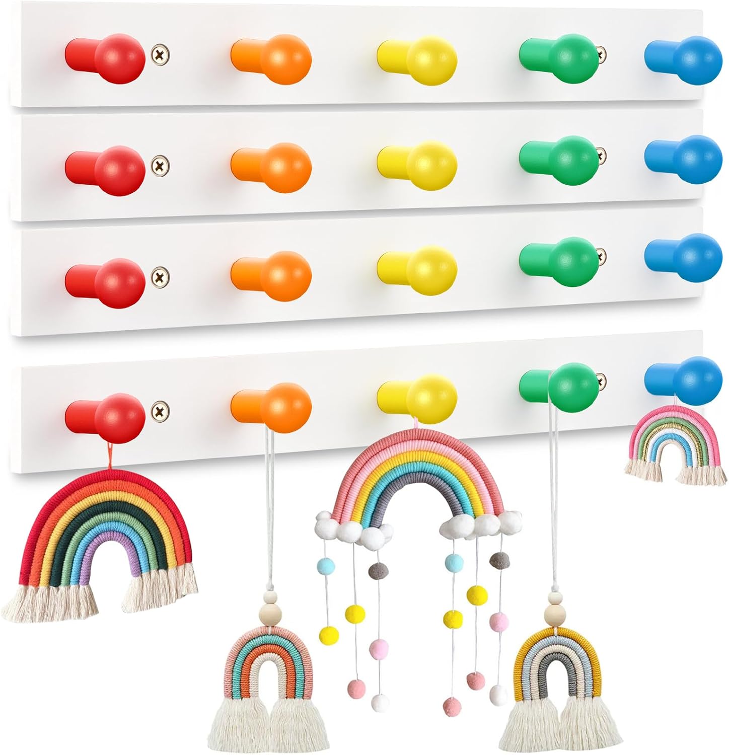 Maitys 4 Pcs Rainbow Kids Wall Coat Hooks