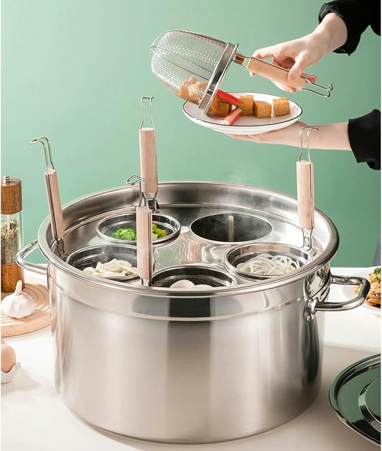 Wzglod Stockpots with Lids and Pasta Basket Set 1