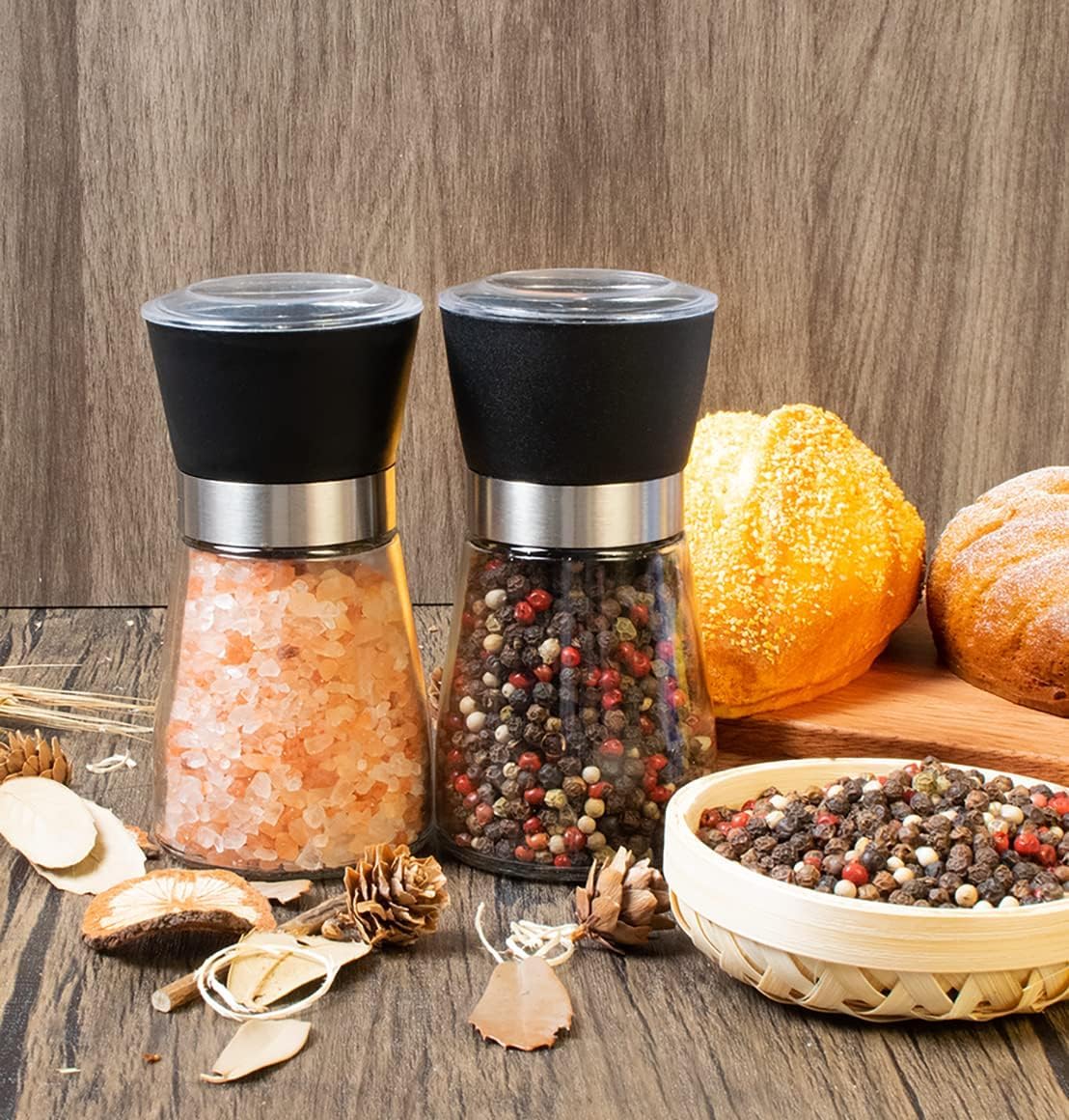 Pepper Mill Salt Mill Set of 2 with Adjustable Coarseness