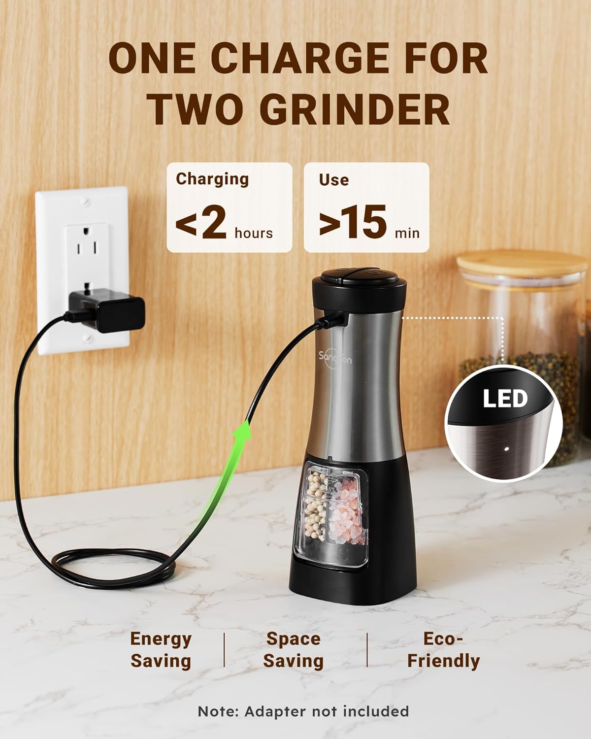 Sangcon 2 in 1 Electric Salt Pepper Grinder Set Shakers 1