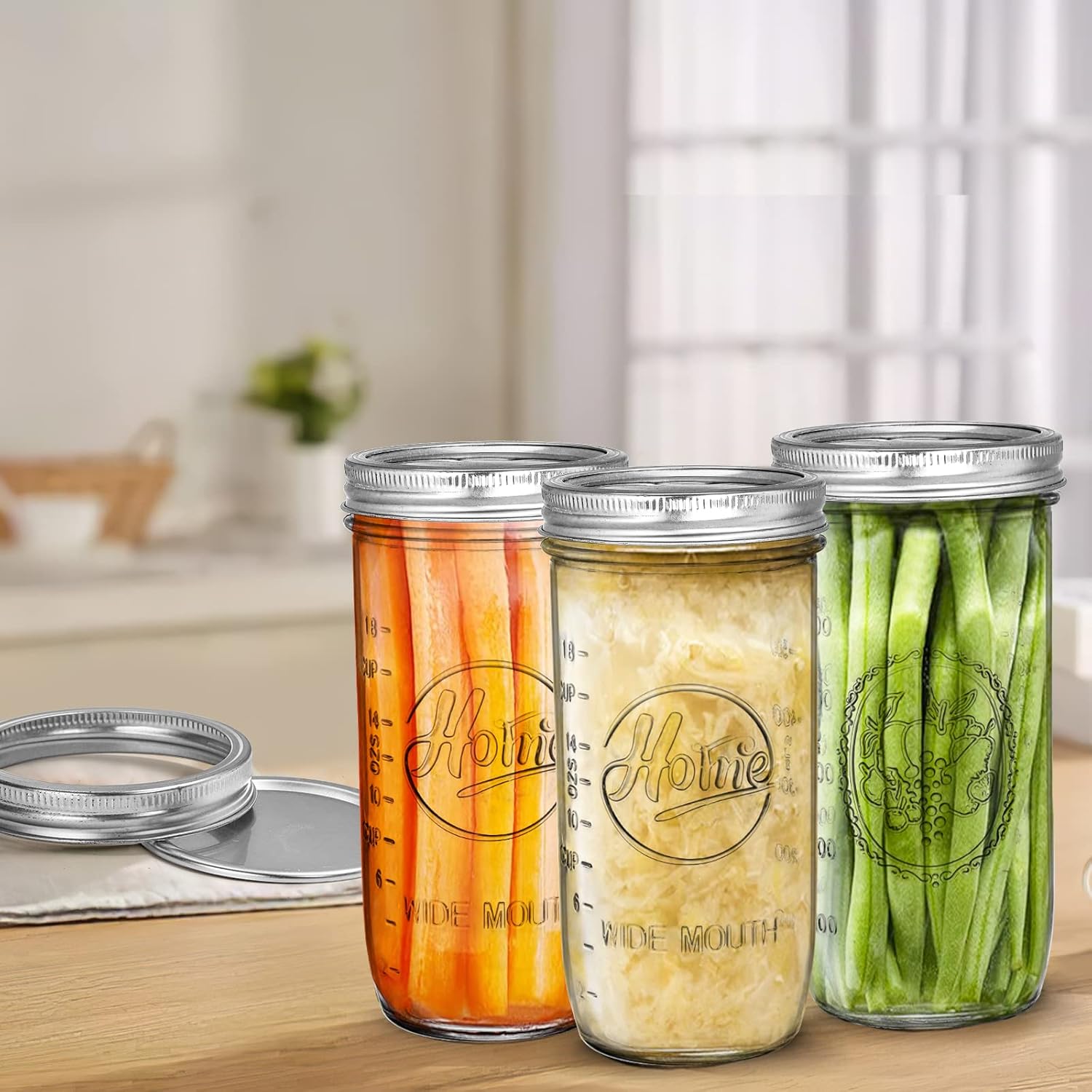 Tebery 6 Pack 24-Ounce Wide Mouth Canning Jars with Airtight Lids