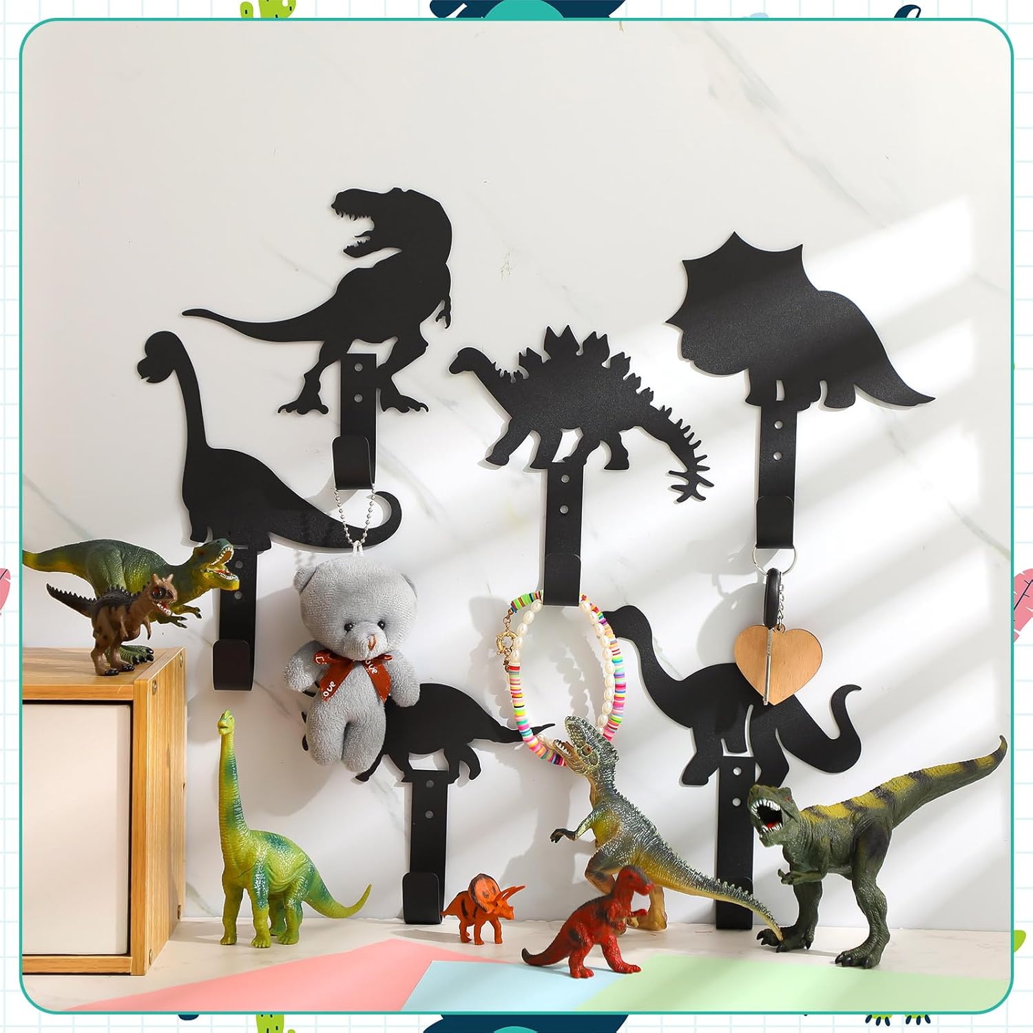 Zhengmy Dinosaur Theme Wall Coat Hooks Black Metal