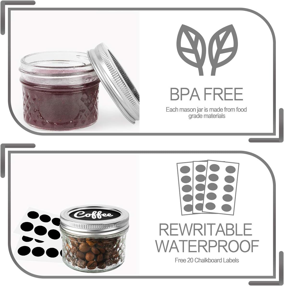 VERONES 4 Oz Mason Jars 16 Pack with Lids and Bands