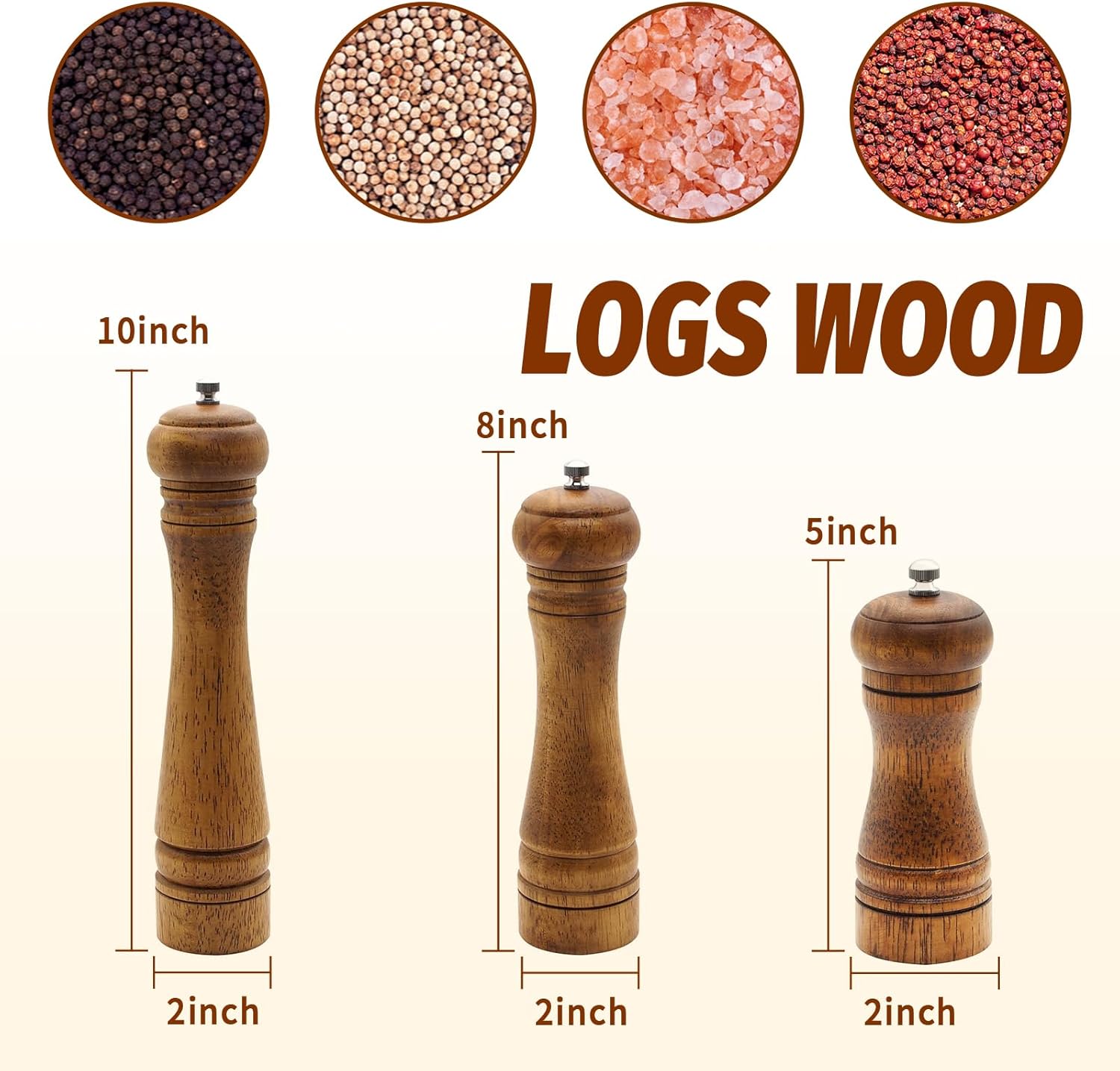 SHIKORI 10 Inch Wooden Salt Pepper Mill Set