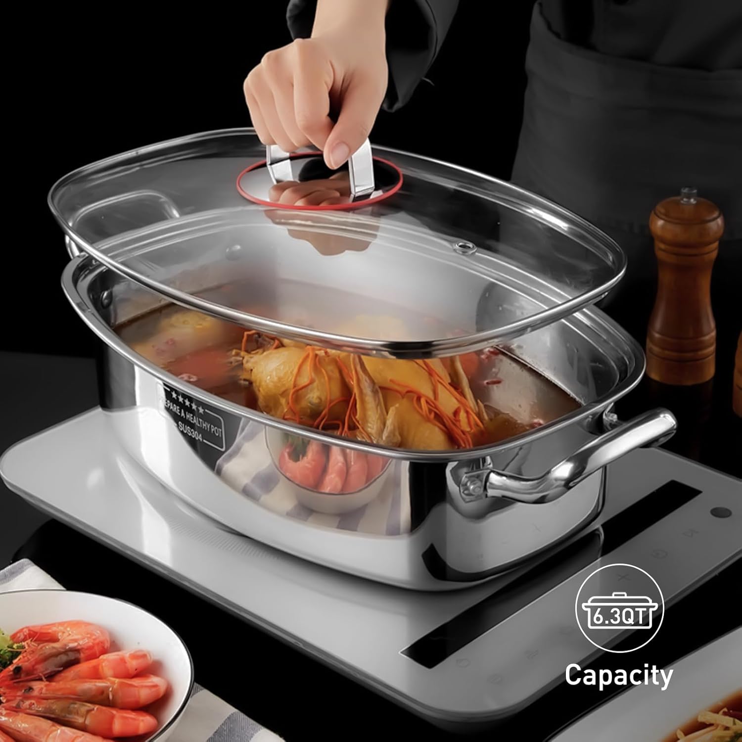 Eglaf 2-Tier Fish Steamer with Ceramic Plate and Oven Mitts 1