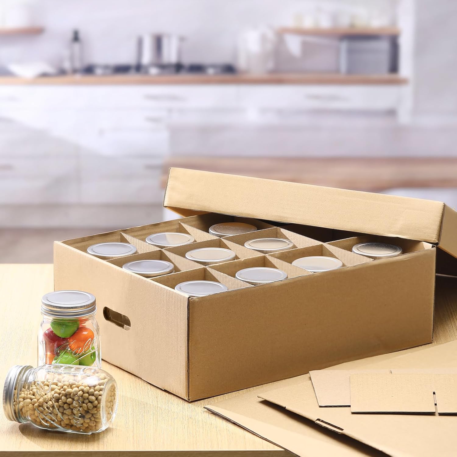 Menkxi 6-Piece Mason Jar Storage Box with Handles and Dividers