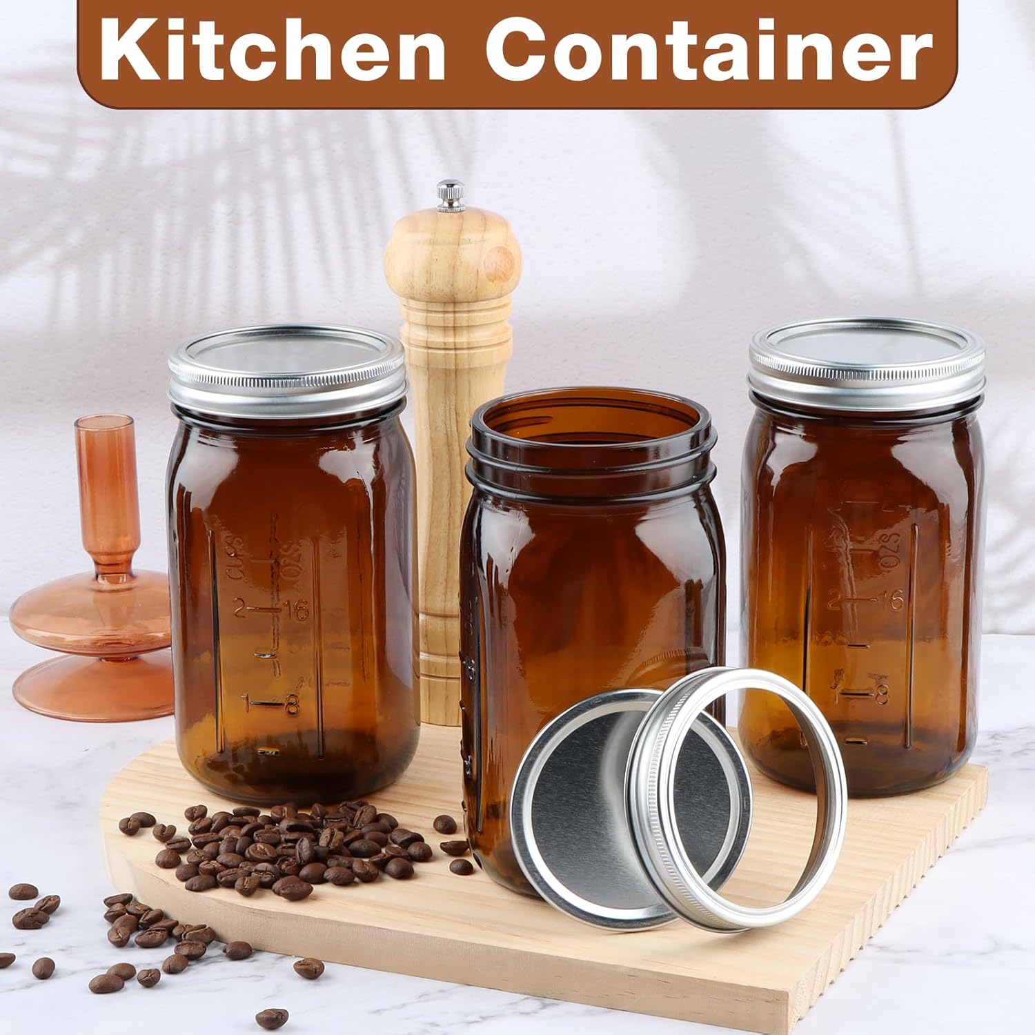 CARBLIN 6 Pack 32 oz Amber Canning Jars with Lids
