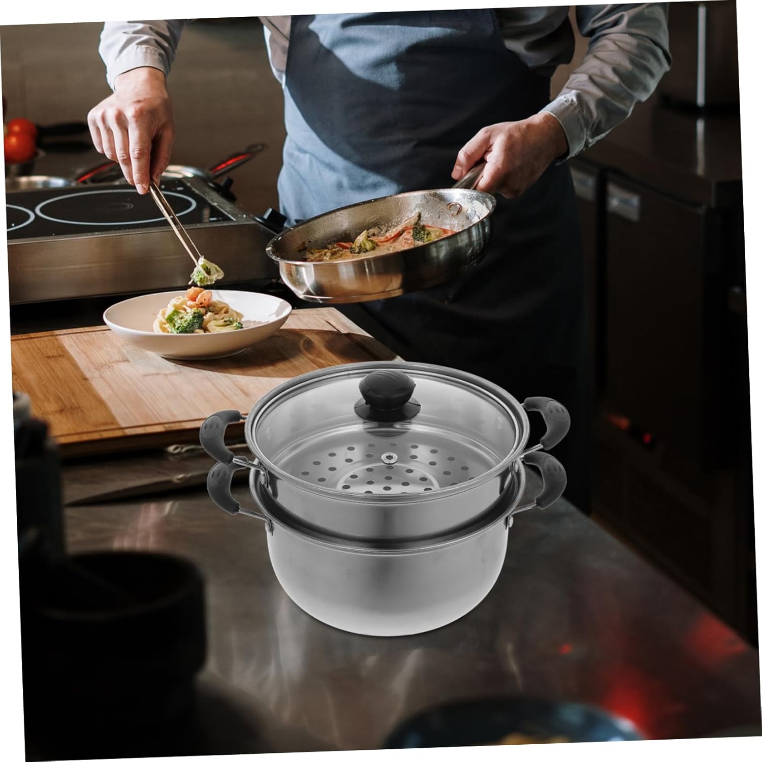 Stainless Steel Soup Pot Steamer with Multilayer Basket