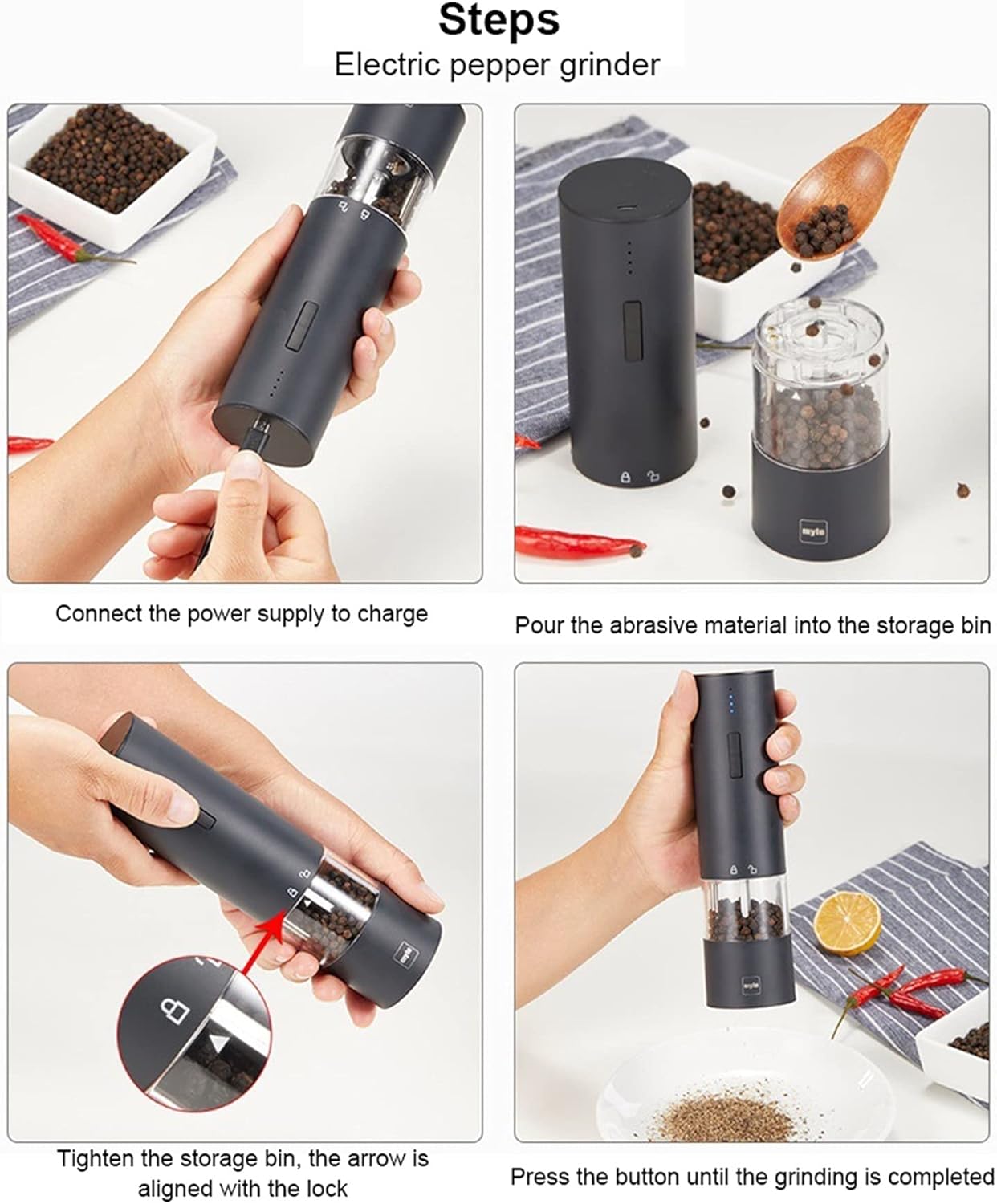 Electric Pepper Grinder with LED Light - Automatic Mill