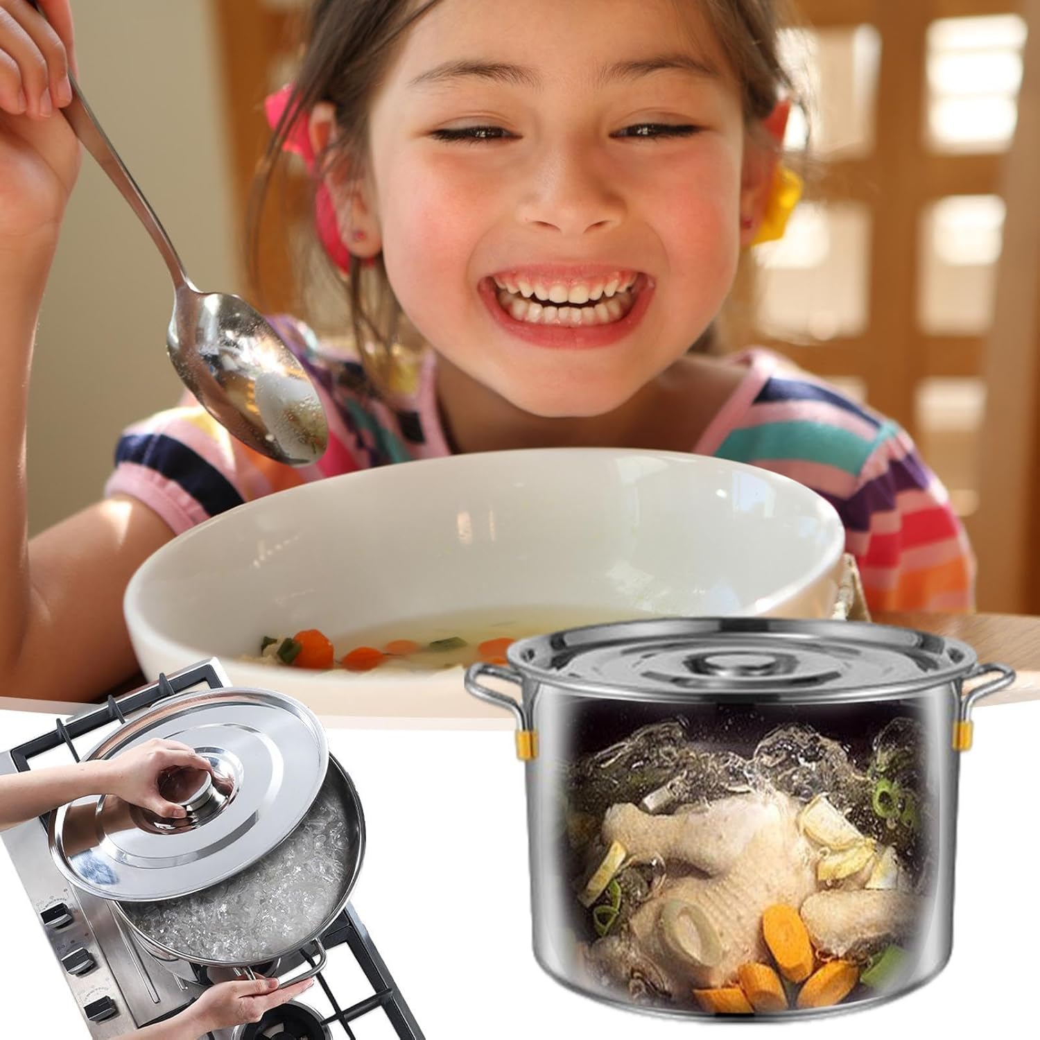 Stainless Steel Stock Pot with Glass Lid - 35L 62L 10L