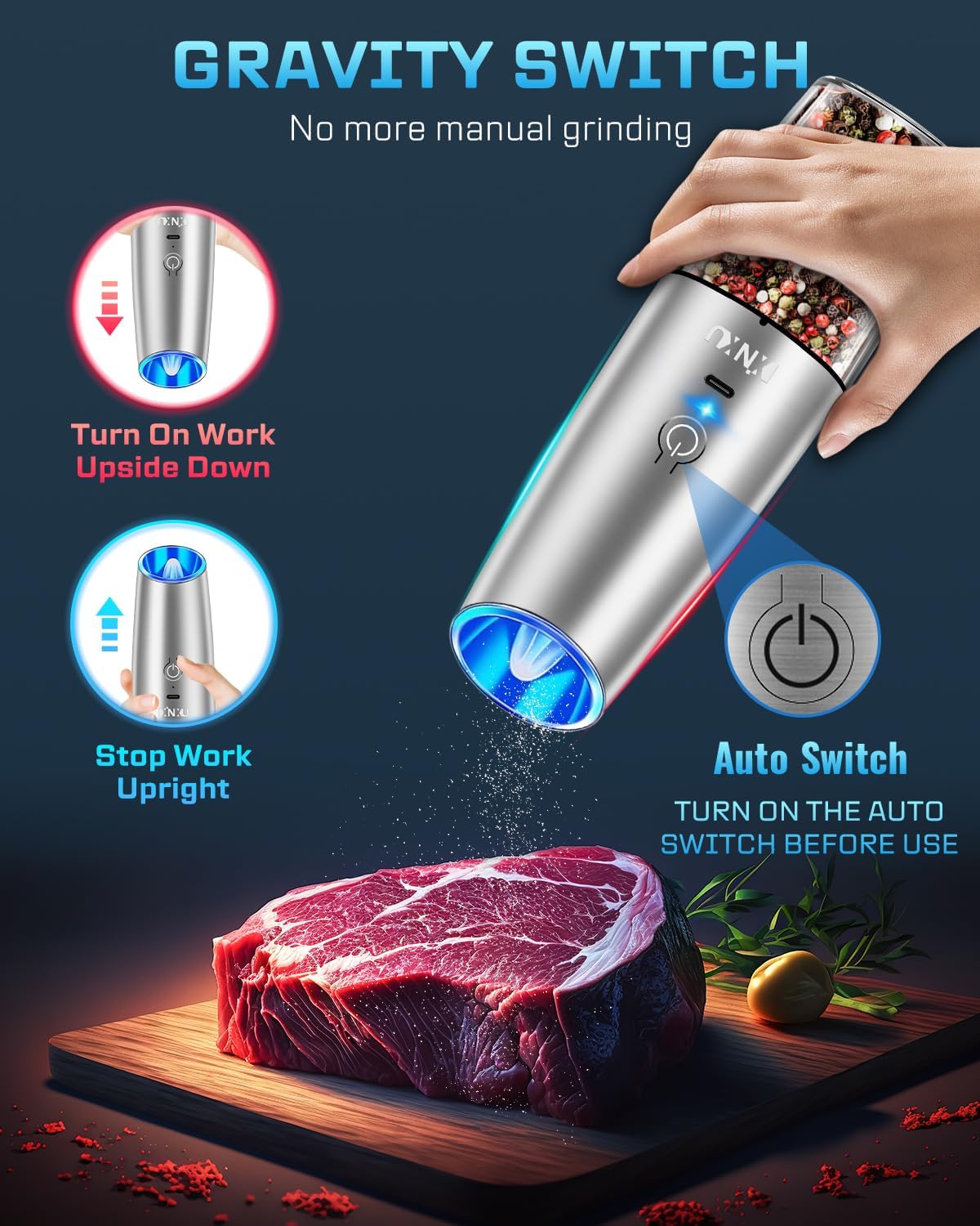 XinXu USB Rechargeable Salt Pepper Grinder Set