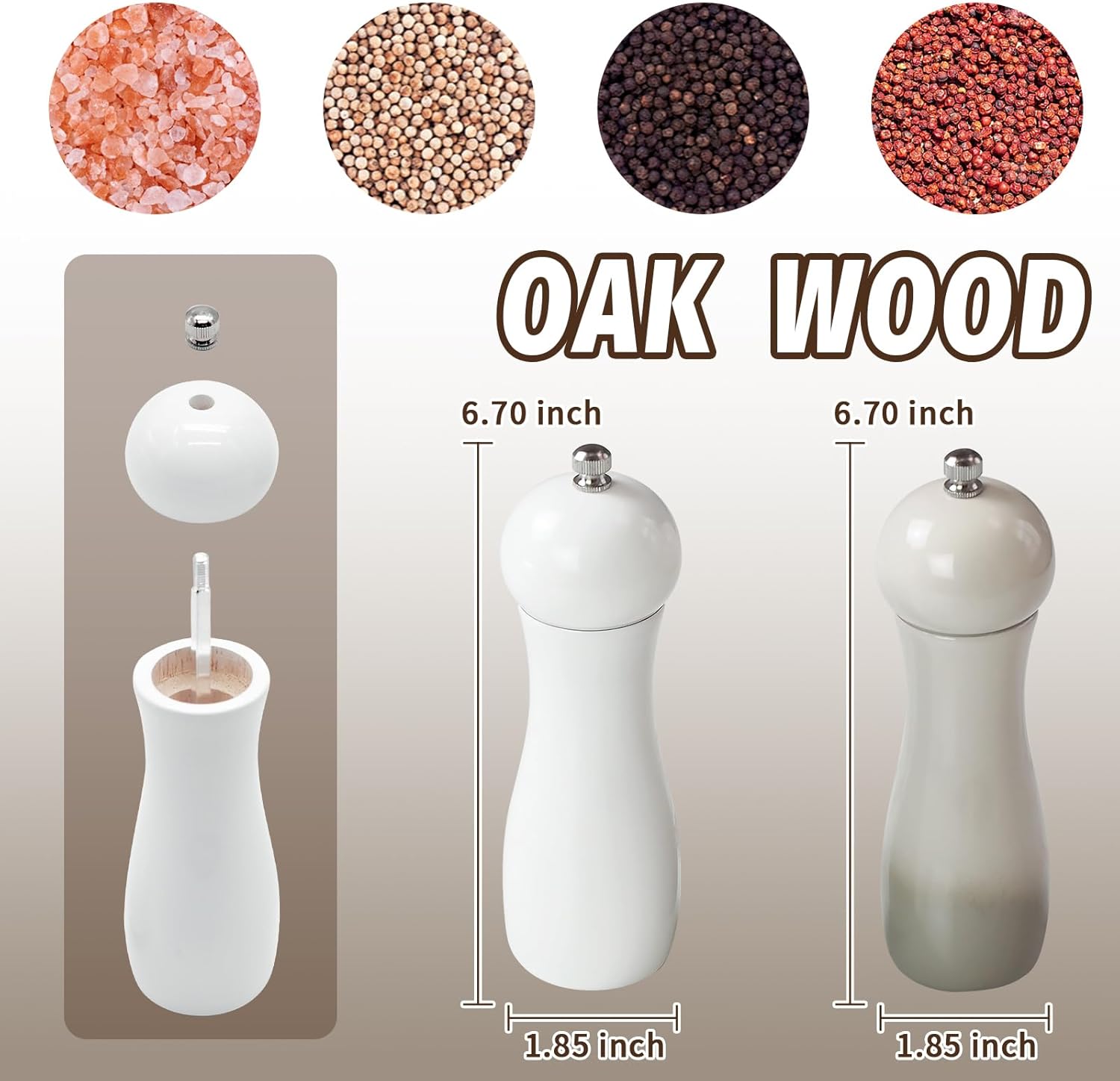 SHIKORI Wooden Salt and Pepper Mills Set with Adjustable Coarseness